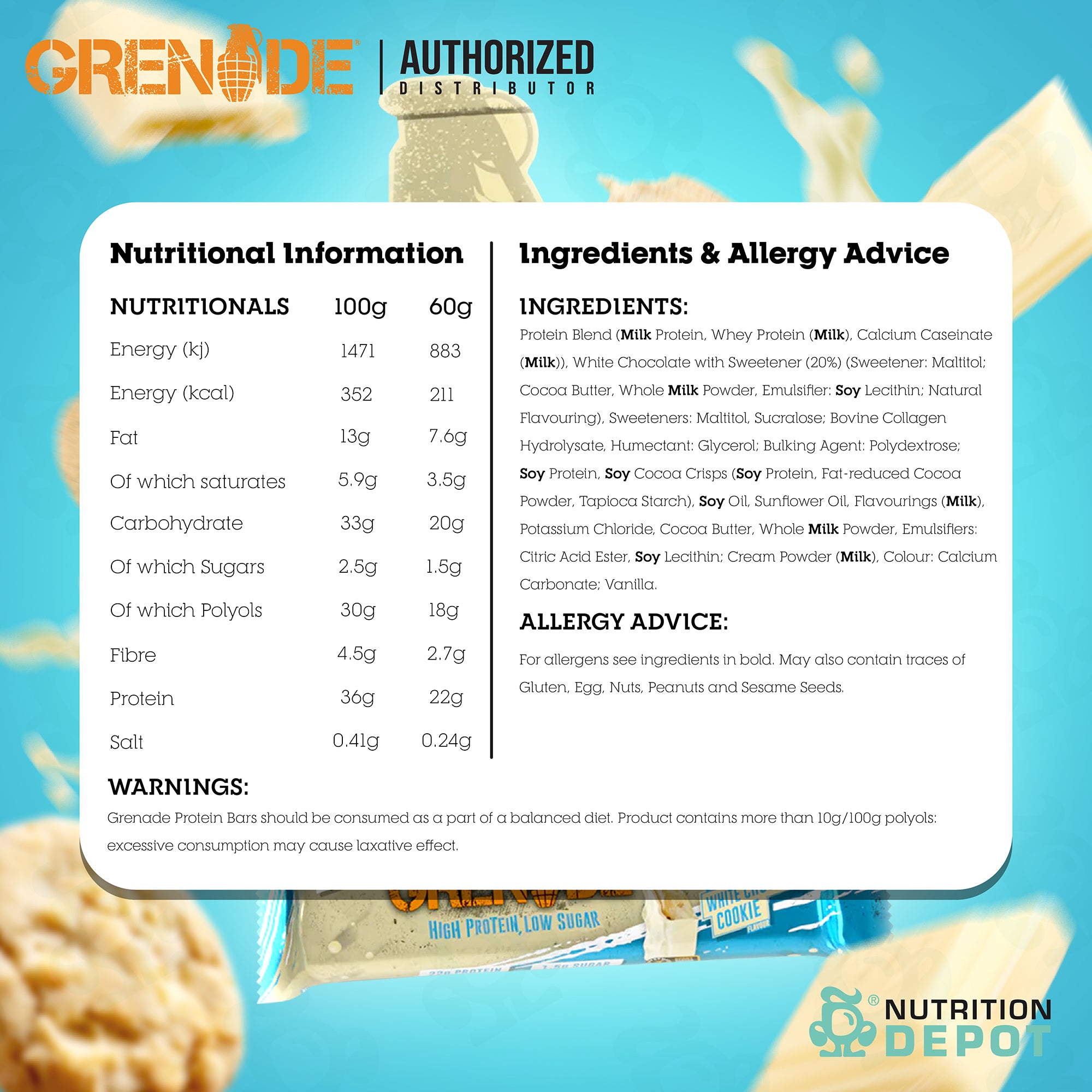 Grenade Carb Killa Protein Bar - White Chocolate Cookie 1 Box (12 Bars)