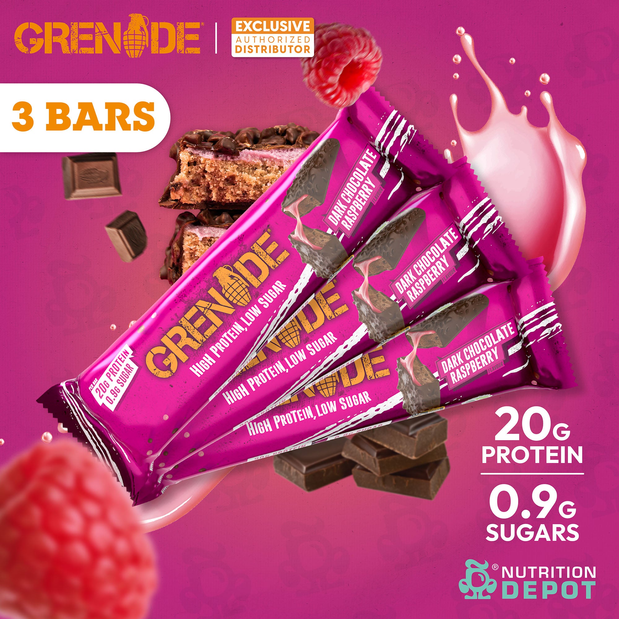 Grenade Carb Killa Protein Bar - Dark Chocolate Raspberry 3 Bars