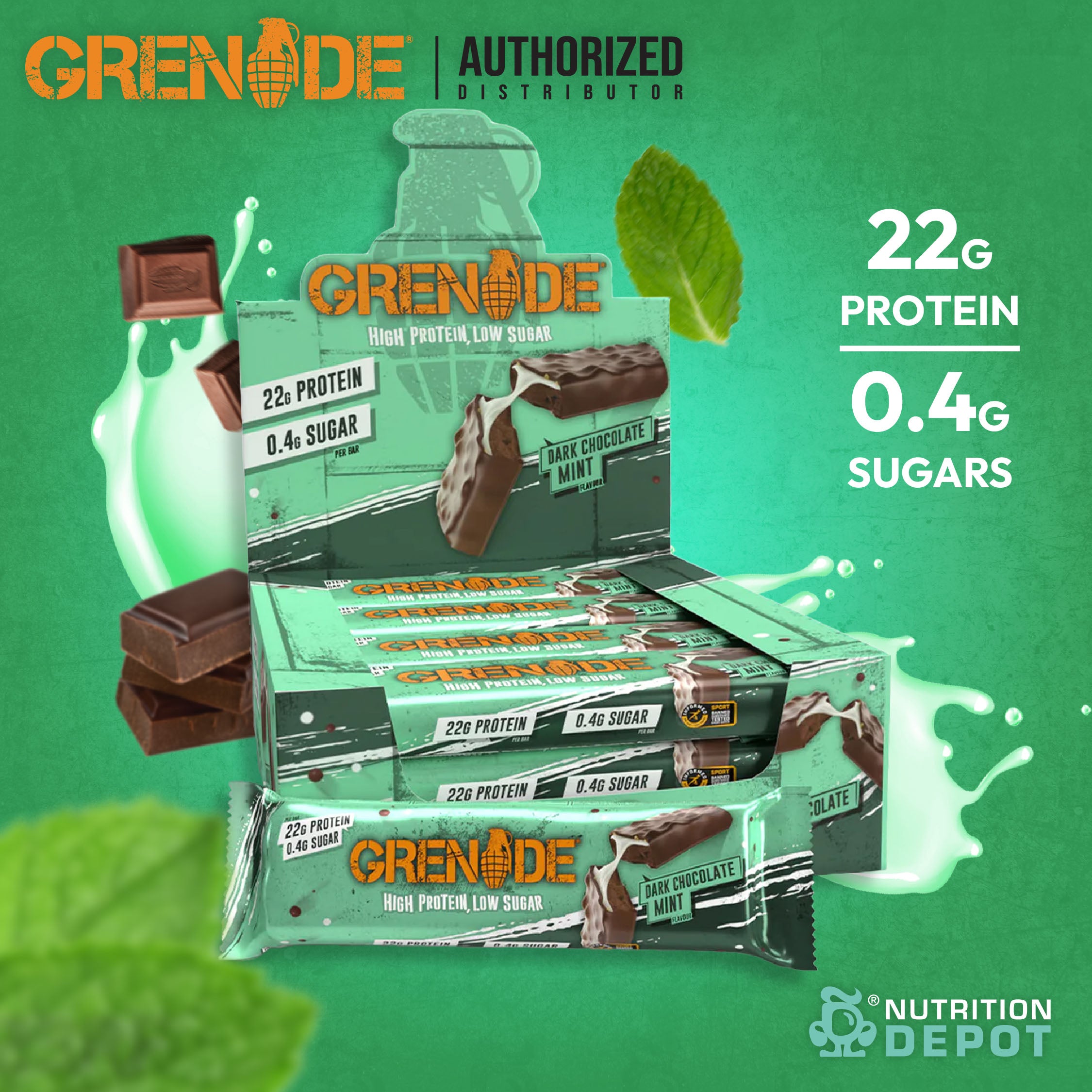 Grenade Carb Killa Protein Bar - Dark Chocolate Mint 1 Box (12 Bars)