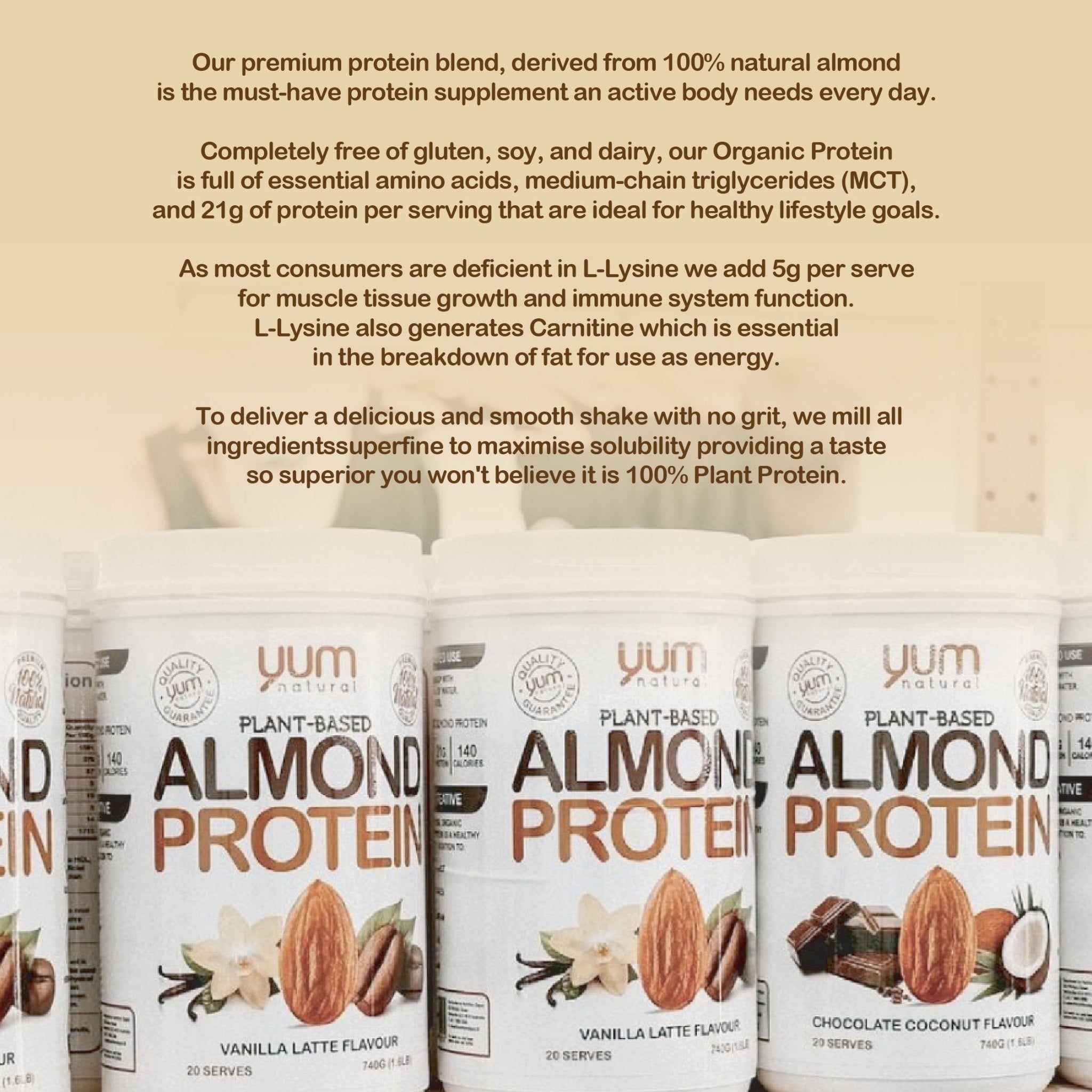 Yum Natural Premium Almond Protein - Vanilla 740g โปรตีนจากอัลมอนด์