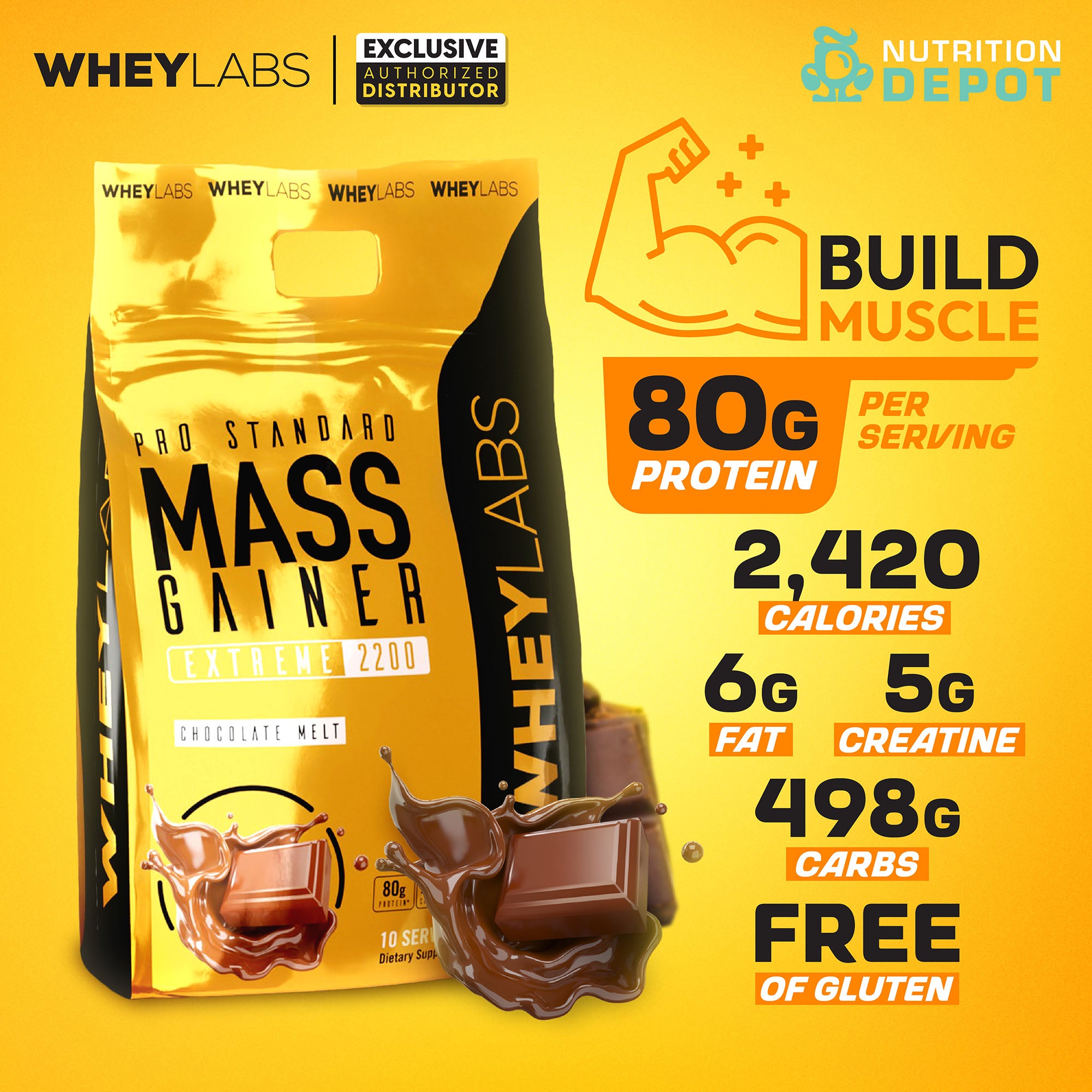 Whey Labs Mass Gainer Extreme 2200 12lb - Chocolate Melt เวย์โปรตีนเพิ่มน้ำหนัก