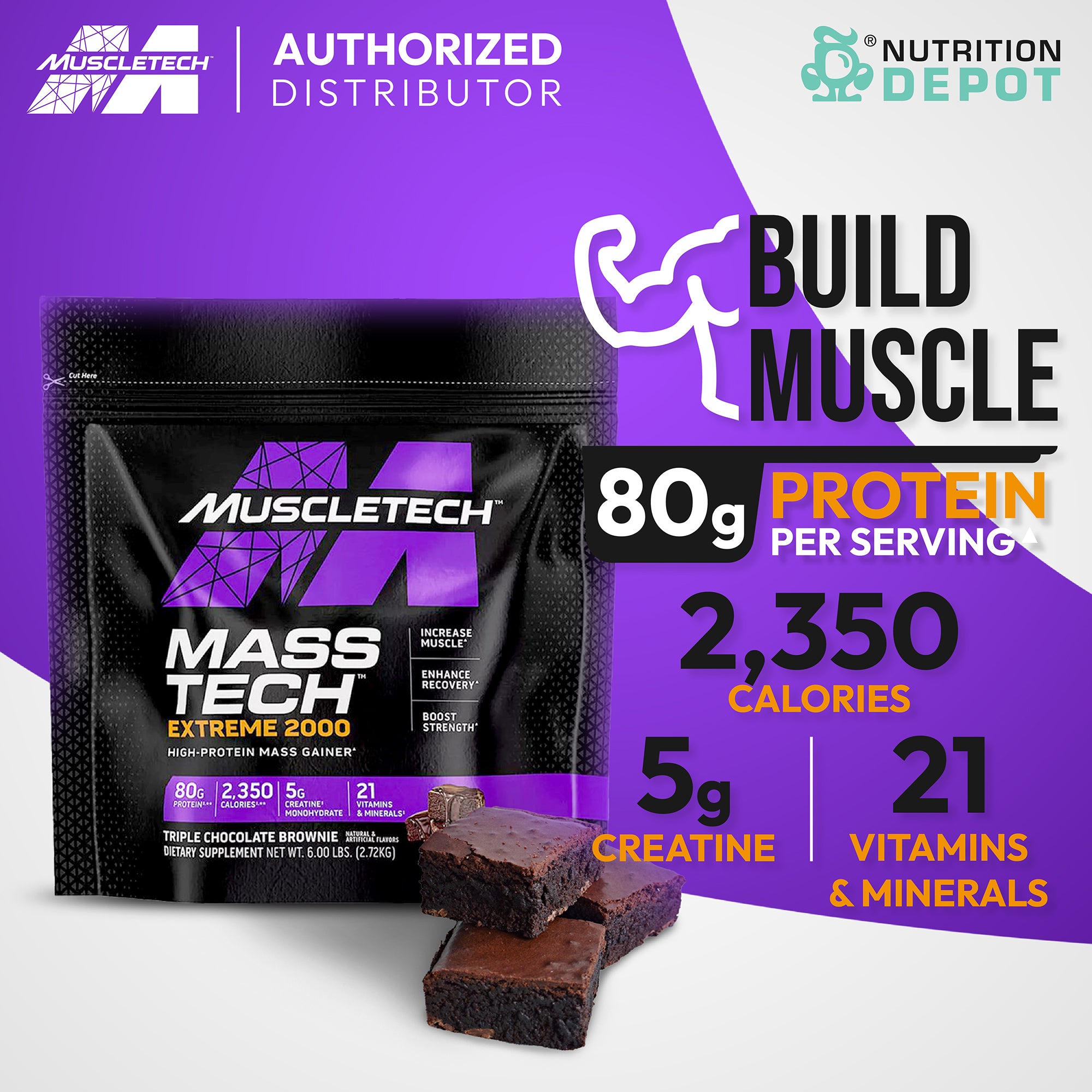 Muscletech Mass Tech Extreme 2000 - Triple Chocolate Brownie 6lb เวย์โปรตีนเพิ่มน้ำหนัก