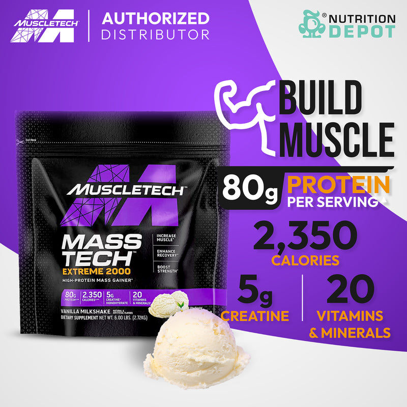 Muscletech Mass Tech Extreme 2000 - Vanilla Milkshake 6lb เวย์โปรตีนเพิ่มน้ำหนัก