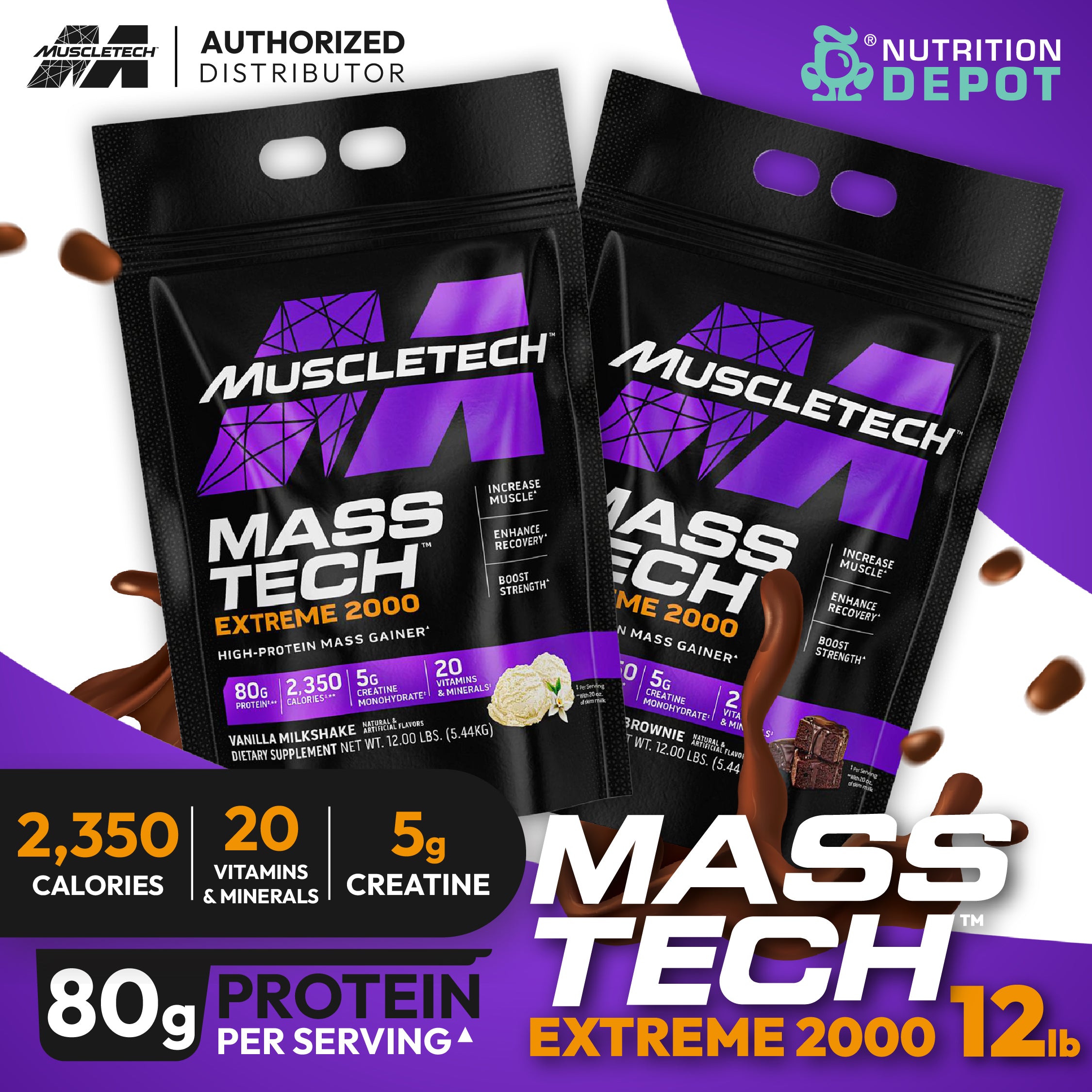 Muscletech Mass Tech Extreme 2000 - Vanilla Milkshake 12lb เวย์โปรตีนเพิ่มน้ำหนัก