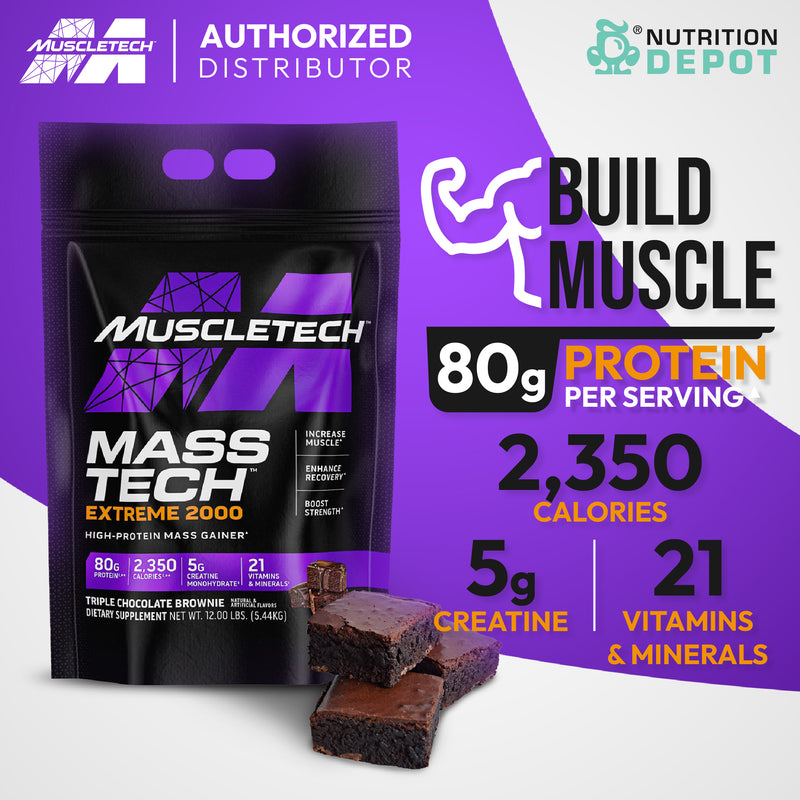Muscletech Mass Tech Extreme 2000 - Triple Chocolate Brownie 12lb เวย์โปรตีนเพิ่มน้ำหนัก