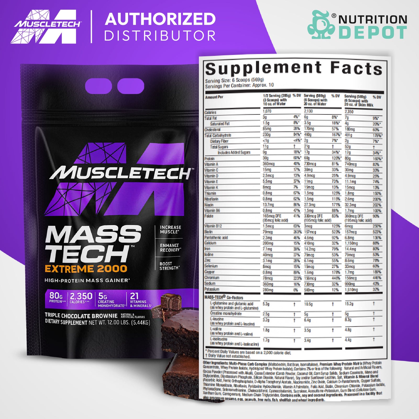 Muscletech Mass Tech Extreme 2000 - Triple Chocolate Brownie 12lb เวย์