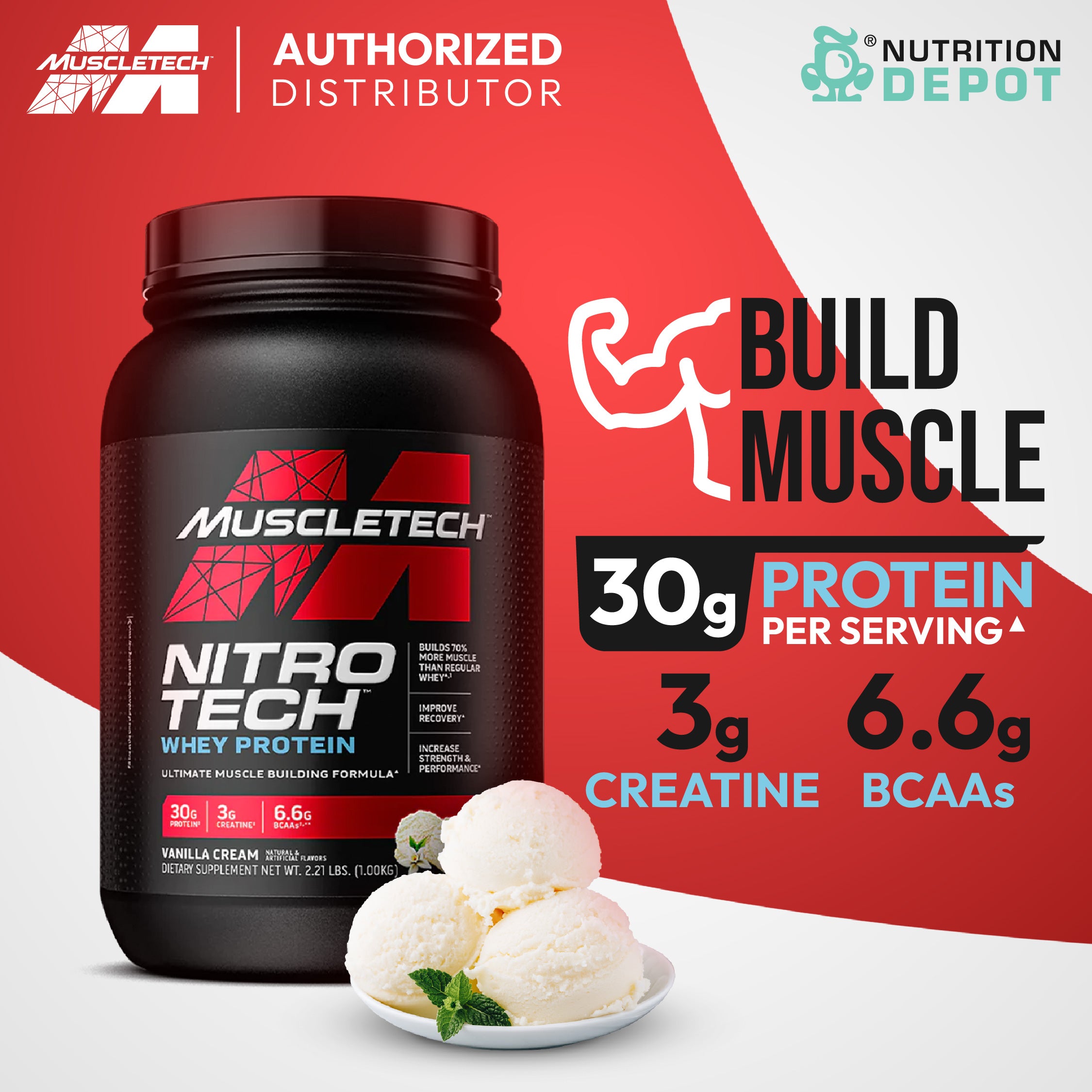 MuscleTech Nitro-tech 2 lb - Vanilla Cream เวย์โปรตีนเสริมสร้างกล้ามเนื้อ