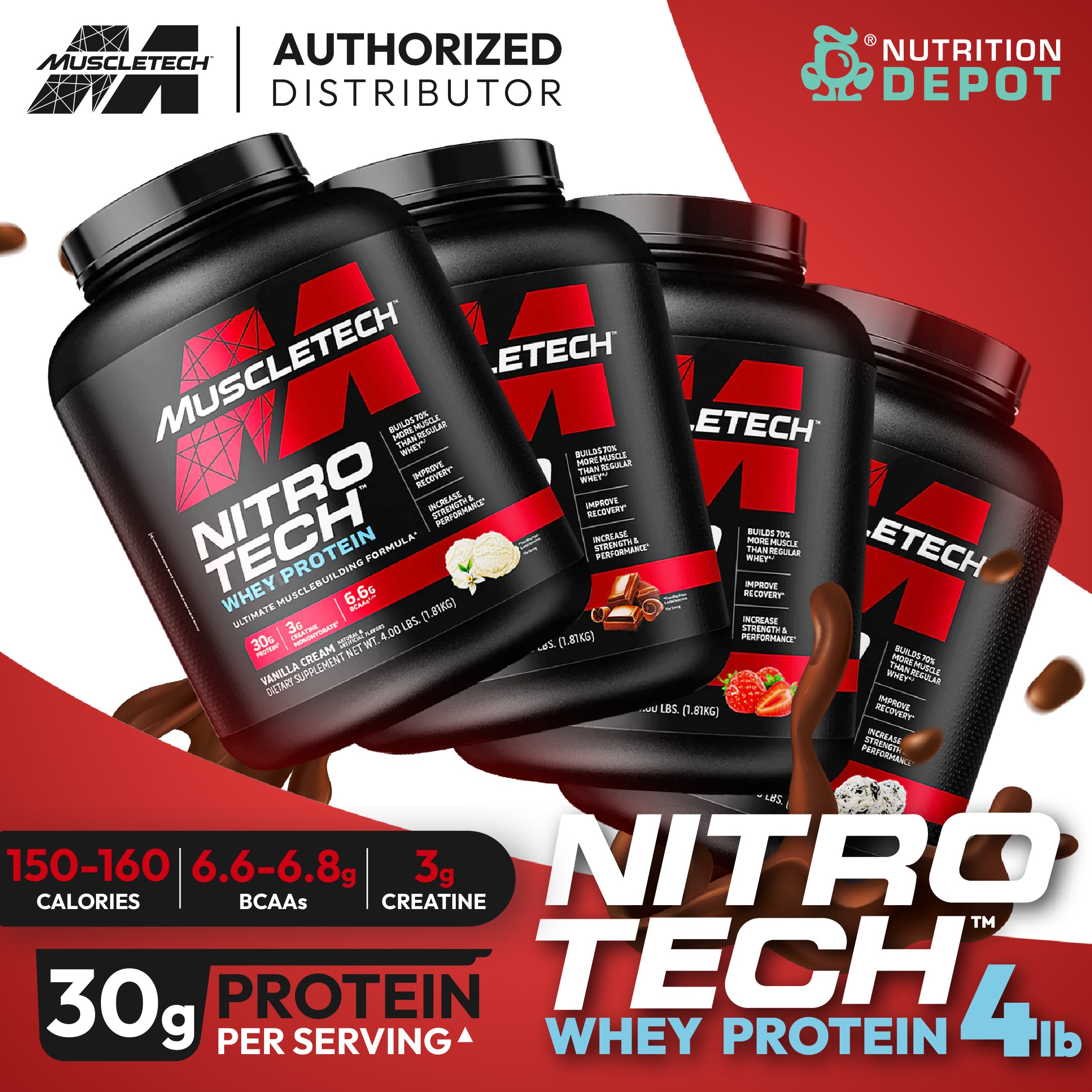 MuscleTech Nitro tech 4 lb - Vanilla เวย์โปรตีนเสริมสร้างกล้ามเนื้อ