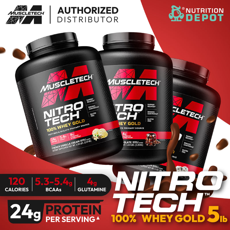 MuscleTech Nitro-Tech 100% Whey Gold Bonus 5 lb - French Vanilla crème เวย์โปรตีนเสริมสร้างกล้ามเนื้อ