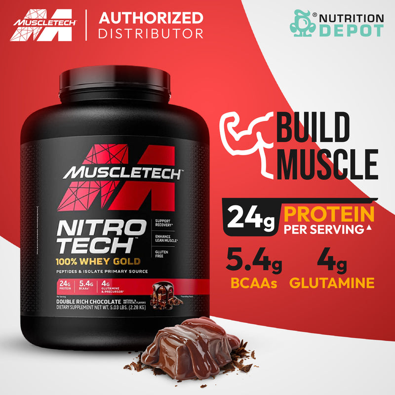 MuscleTech Nitro-Tech 100% Whey Gold Bonus 5 lb - Double Rich Chocolate เวย์โปรตีนเสริมสร้างกล้ามเนื้อ