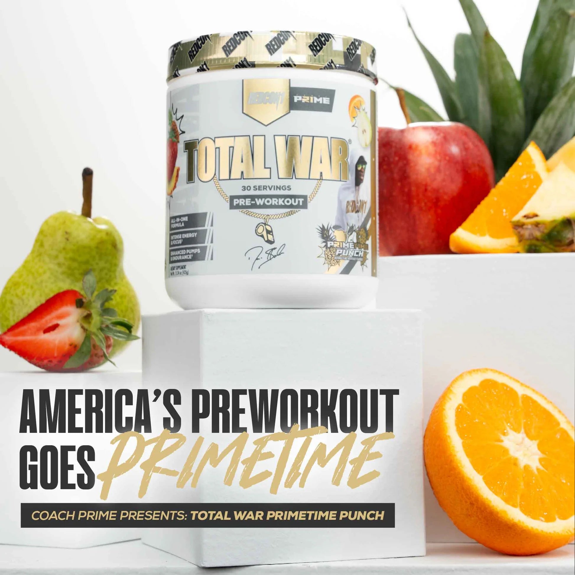 Redcon1 Total War Pre-Workout - Prime Time Punch 30 Servings กรดอะมิโนเพื่มแรงในการออกกำลังกาย