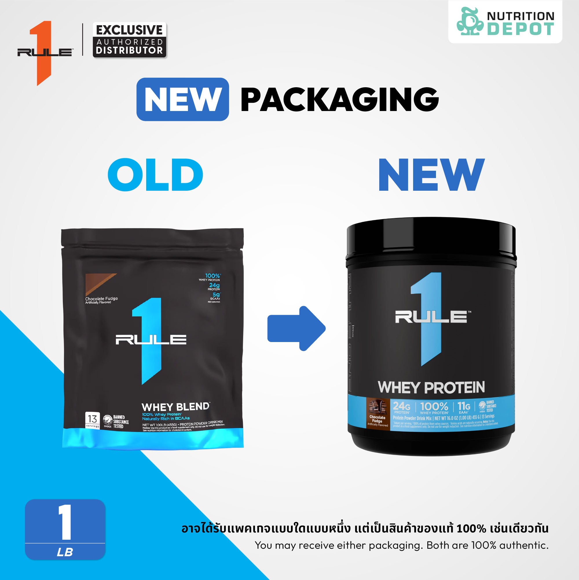 Rule1 Whey Blend 1lb - Chocolate Fudge เวย์โปรตีนเสริมสร้างกล้ามเนื้อ