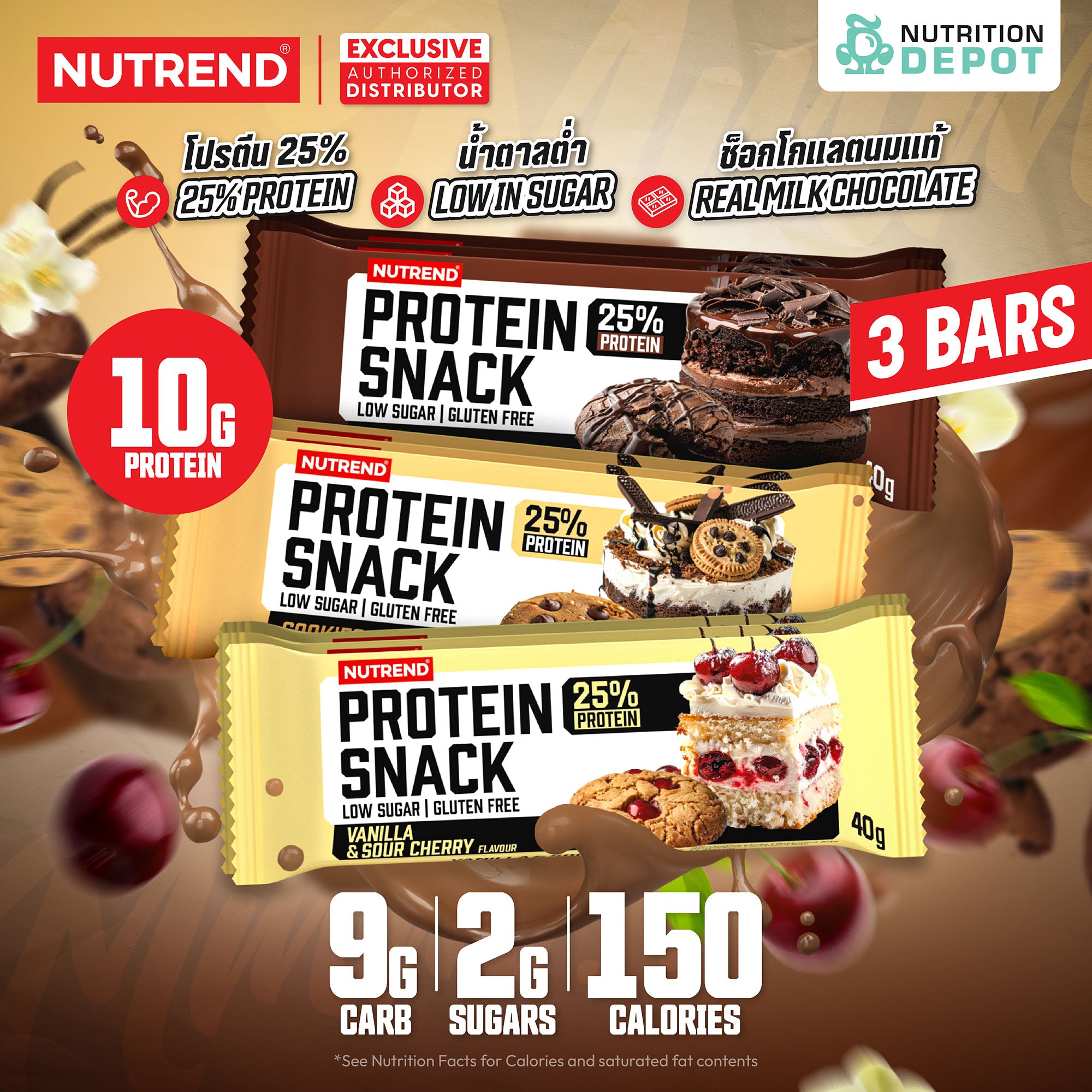 โปรตีนบาร์ Nutrend Protein Snack - Cookies in Milk Chocolate (3 Bars)