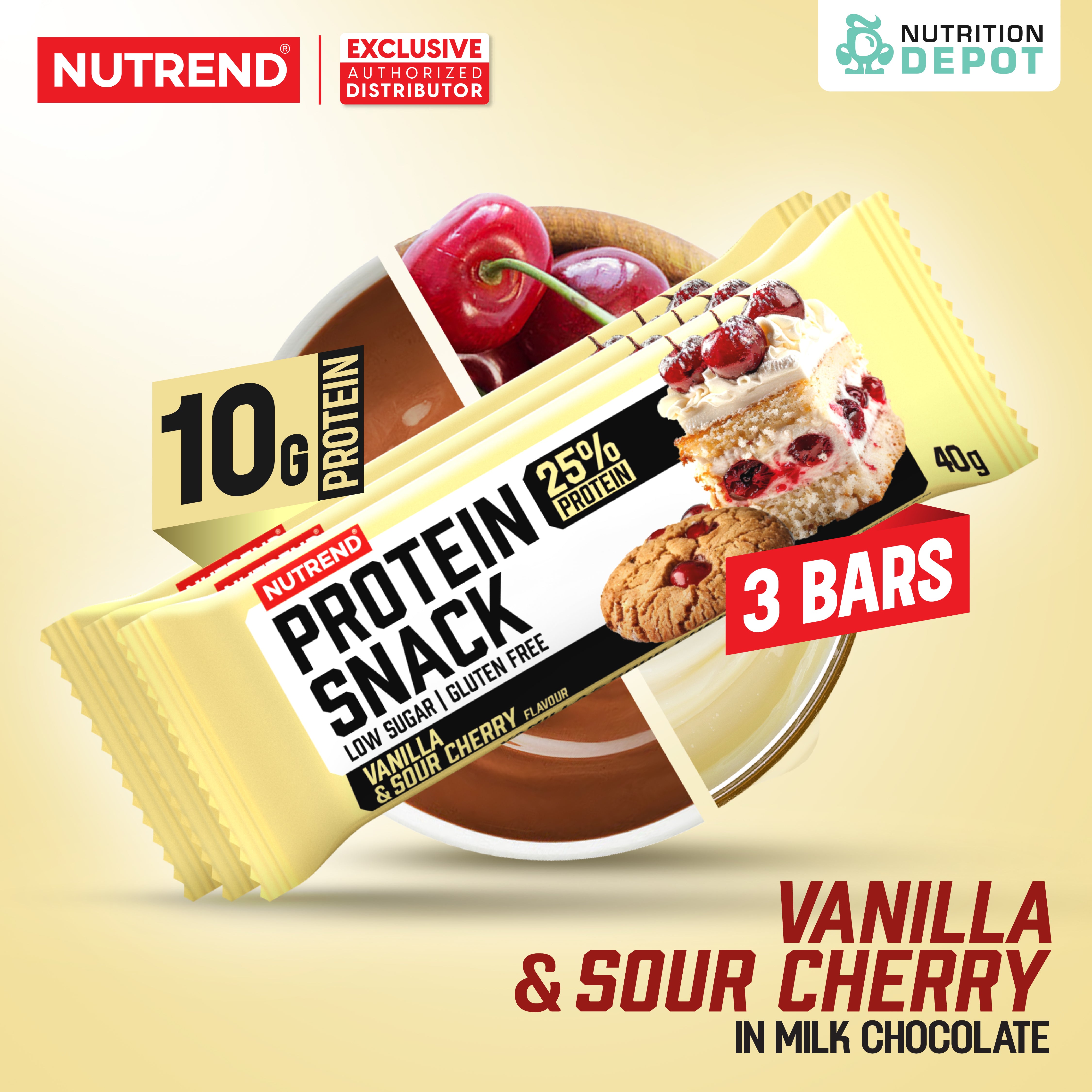 โปรตีนบาร์ Nutrend Protein Snack - Vanilla & Sour Cherry in Milk Chocolate (3 Bars)
