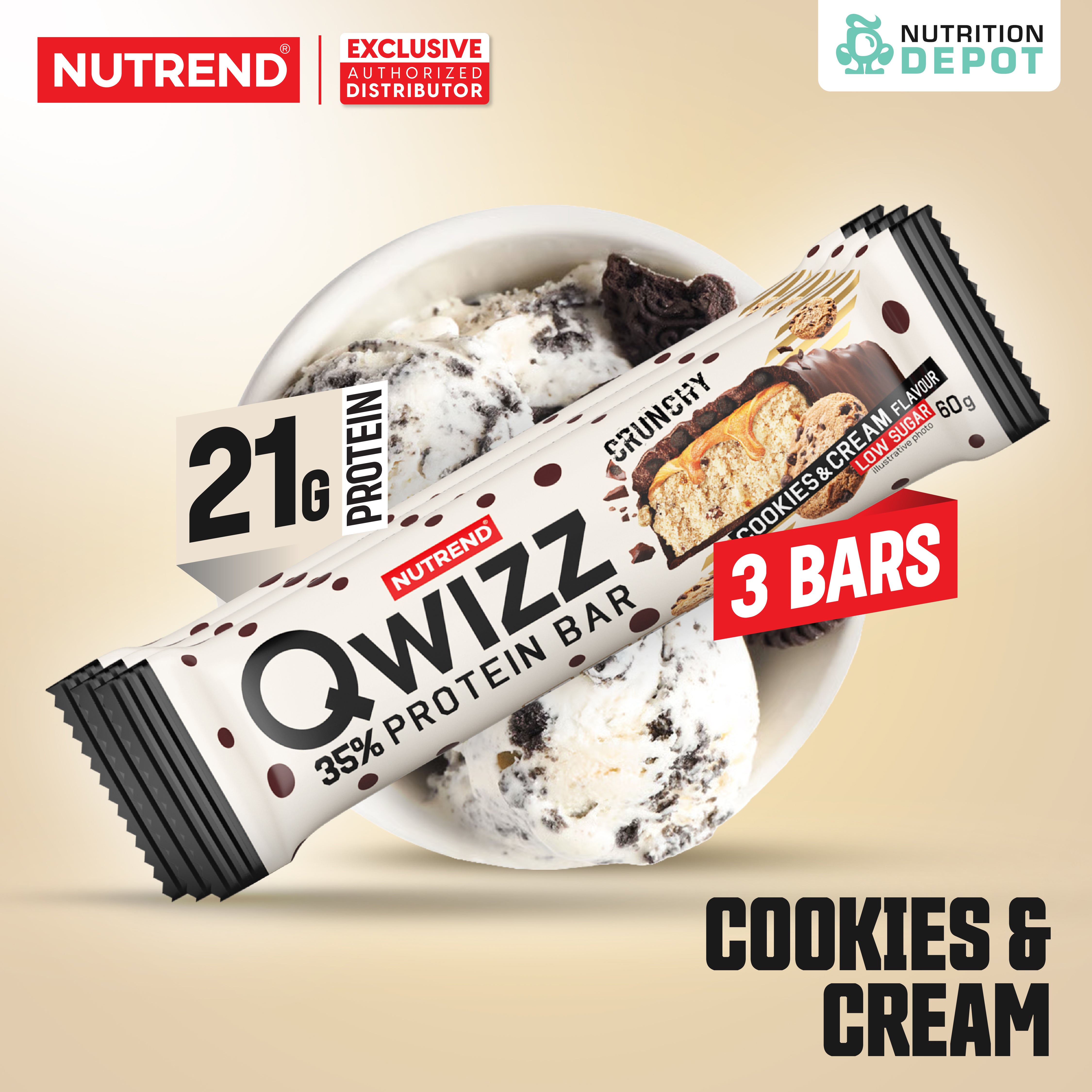 โปรตีนบาร์ Nutrend Qwizz Protein Bar - Cookies & Cream (3 Bars)