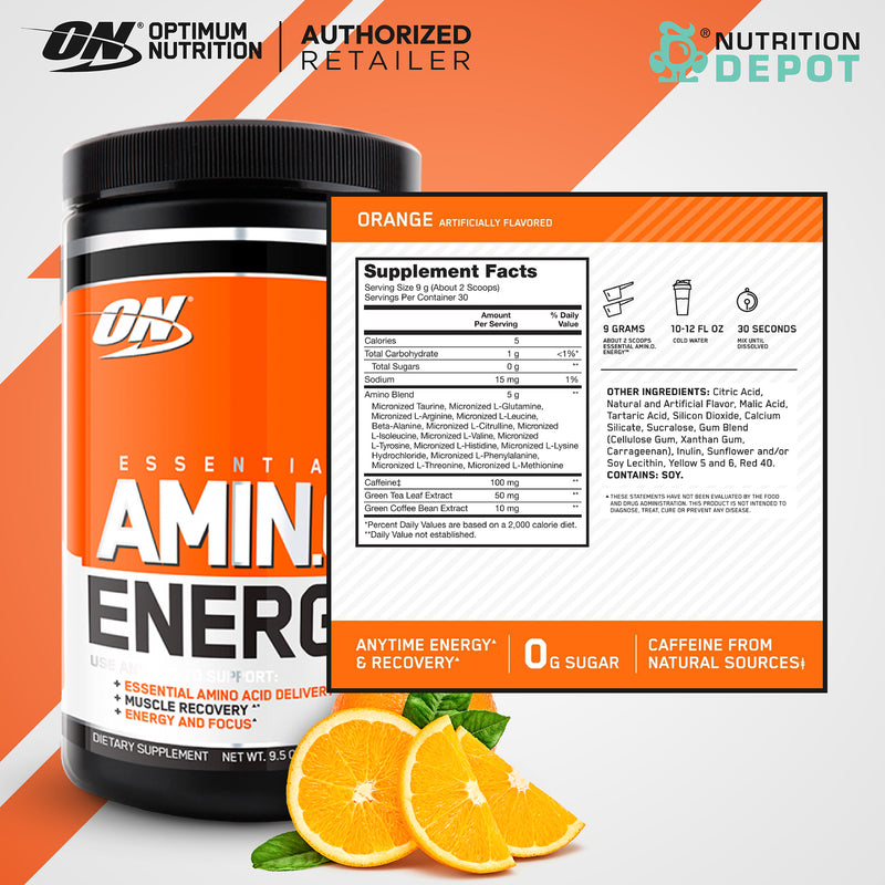 Optimum Nutrition AMIN.O Energy 30 servings - Orange Cooler กรดอมิโนเพิ่มแรง เพิ่มความสดชื่นในการออกกำลังกาย