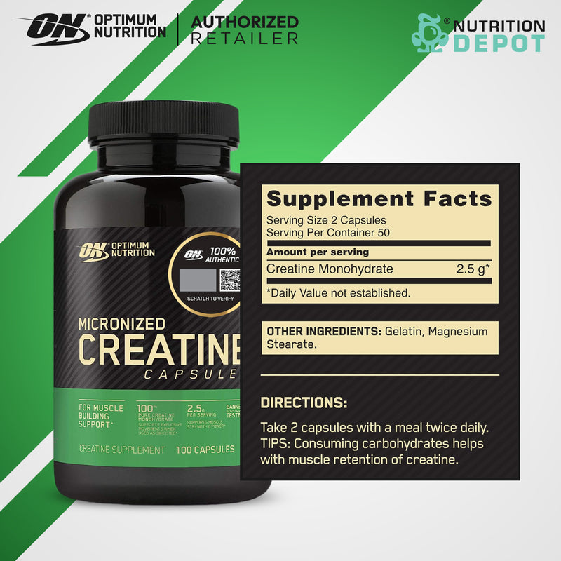 Optimum Nutrition Creatine 2500 mg - 100 Capsules อาหารเสริมเพิ่มแรง และพละกำลังกล้ามเนื้อ