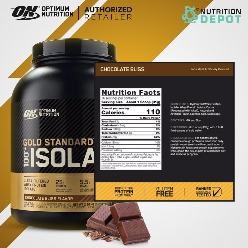 Optimum Nutrition Gold Standard Isolate Whey 5 lb - Chocolate Bliss เวย์โปรตีนไอโซเลตเสริมสร้างกล้ามเนื้อ