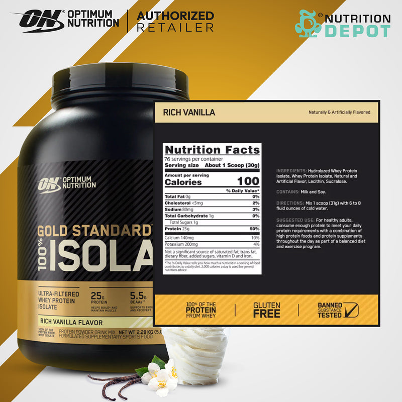 Optimum Nutrition Gold Standard Isolate Whey 5 lb - Rich Vanilla เวย์โปรตีนไอโซเลตเสริมสร้างกล้ามเนื้อ