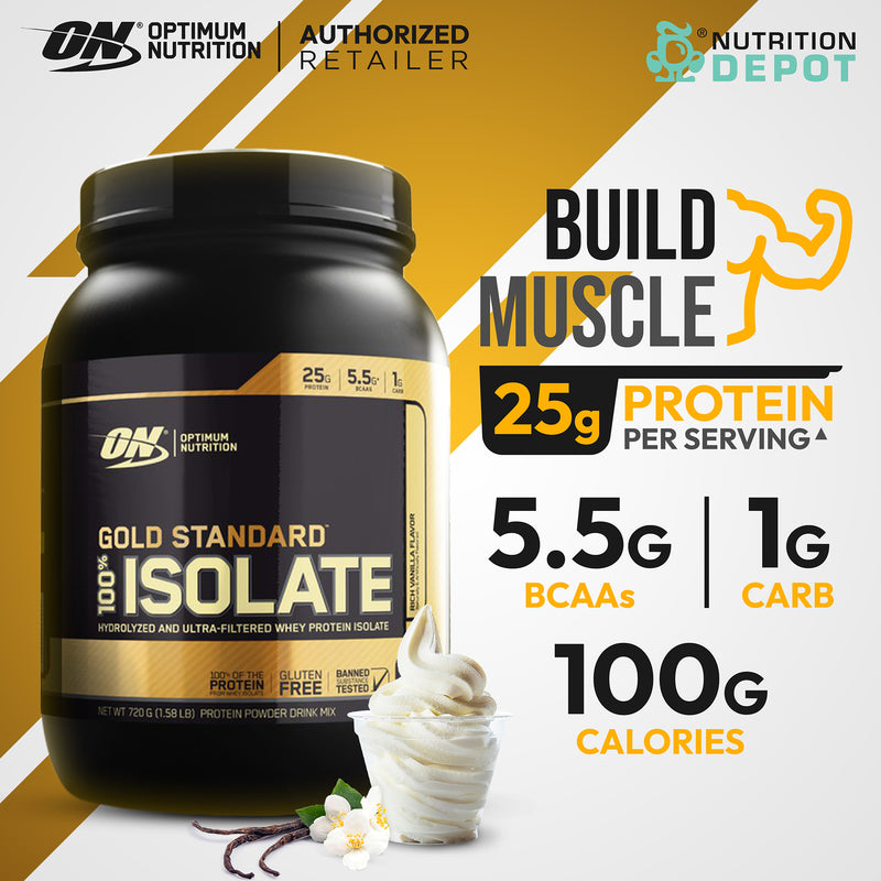 Optimum Nutrition Gold Standard Isolate Whey 1.58 lb - Rich Vanilla เวย์โปรตีนไอโซเลตเสริมสร้างกล้ามเนื้อ