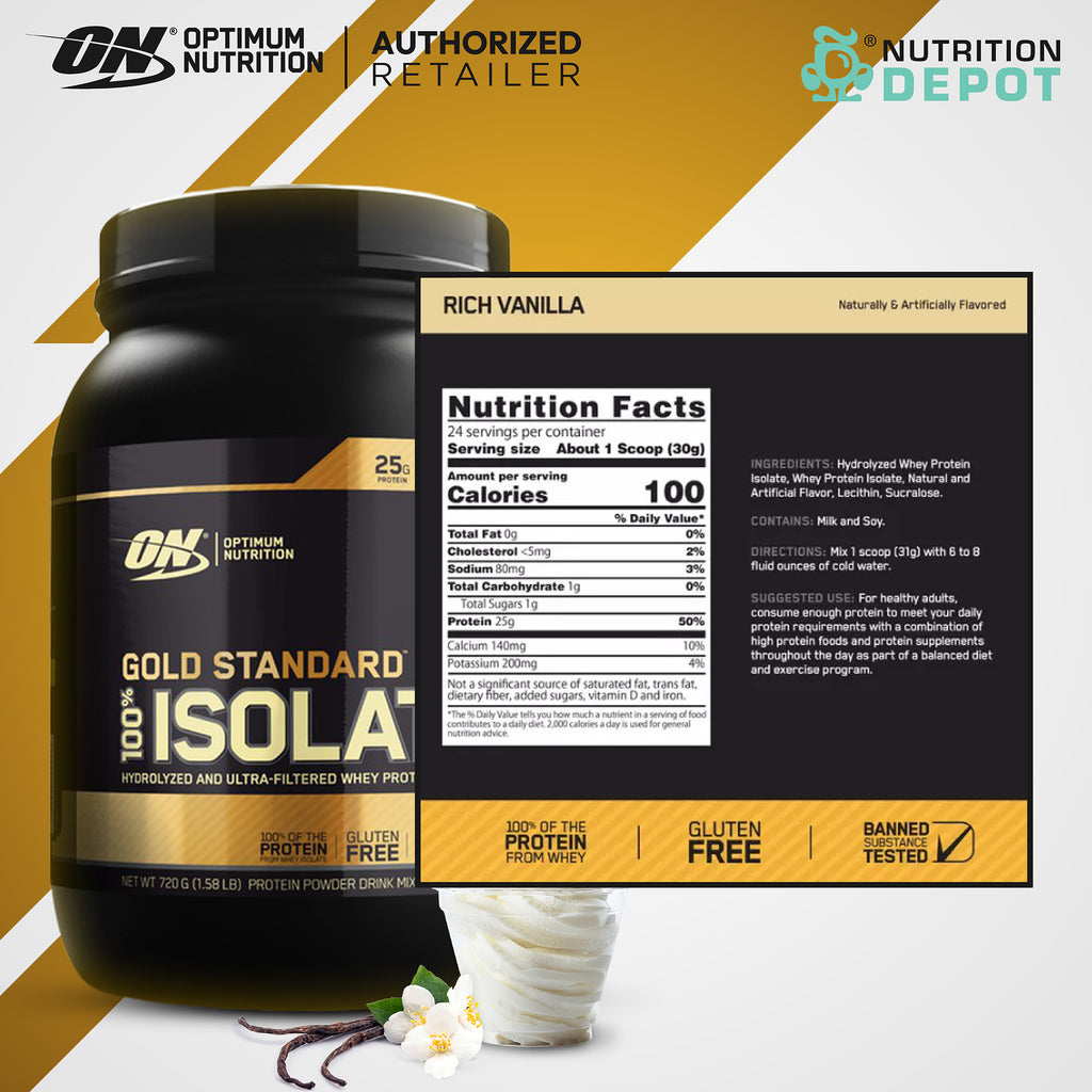 Optimum Nutrition Gold Standard 100% Isolate, Rich Vanilla, 1.58 lb (720 g)  