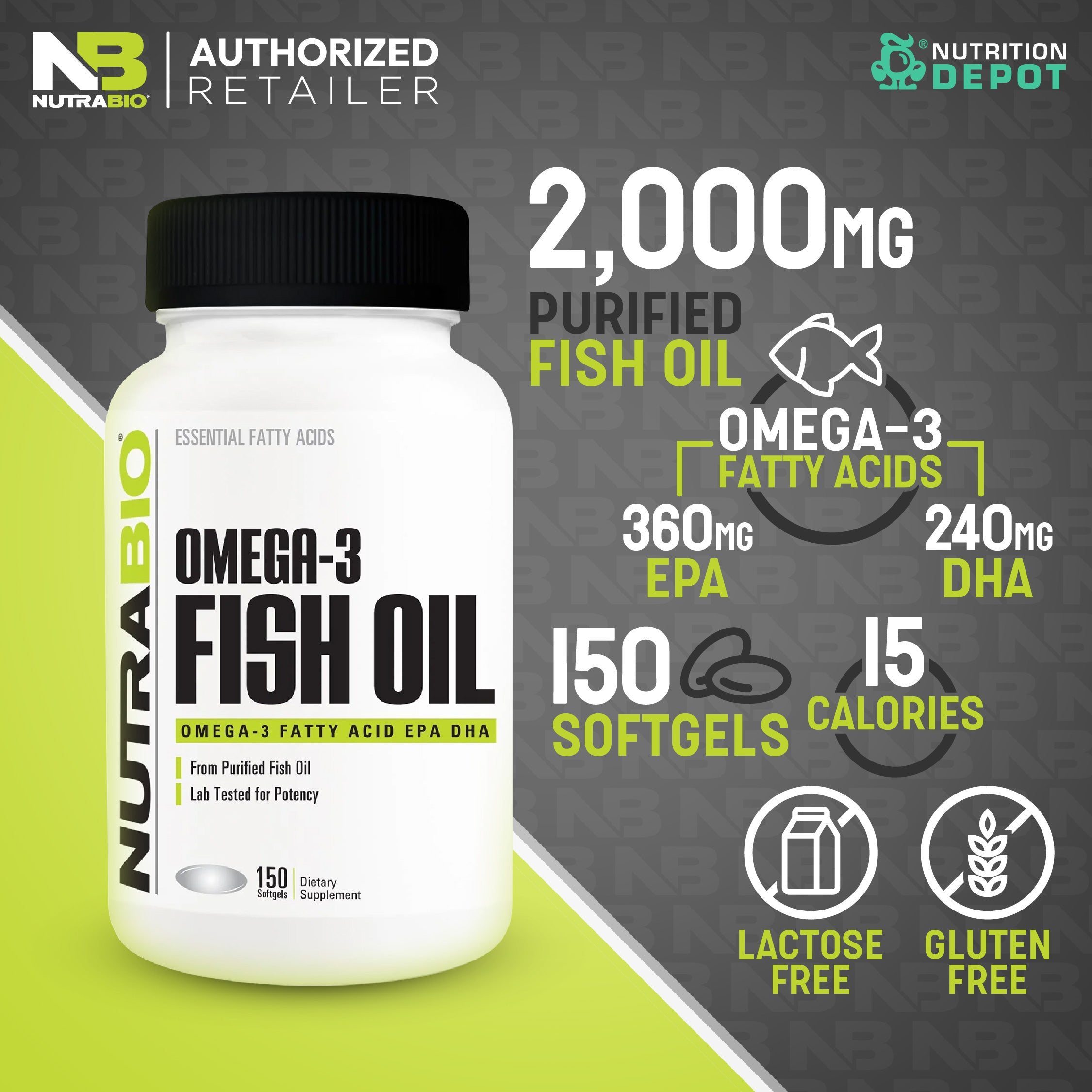 Nutrabio Omega-3 Fish Oil - 150 Caps ผลิตภัณฑ์อาหารเสริมบำรุงข้อต่อ บำรุงหัวใจ