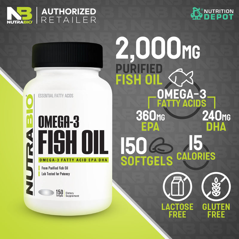 Nutrabio Omega-3 Fish Oil - 150 Caps ผลิตภัณฑ์อาหารเสริมบำรุงข้อต่อ บำรุงหัวใจ