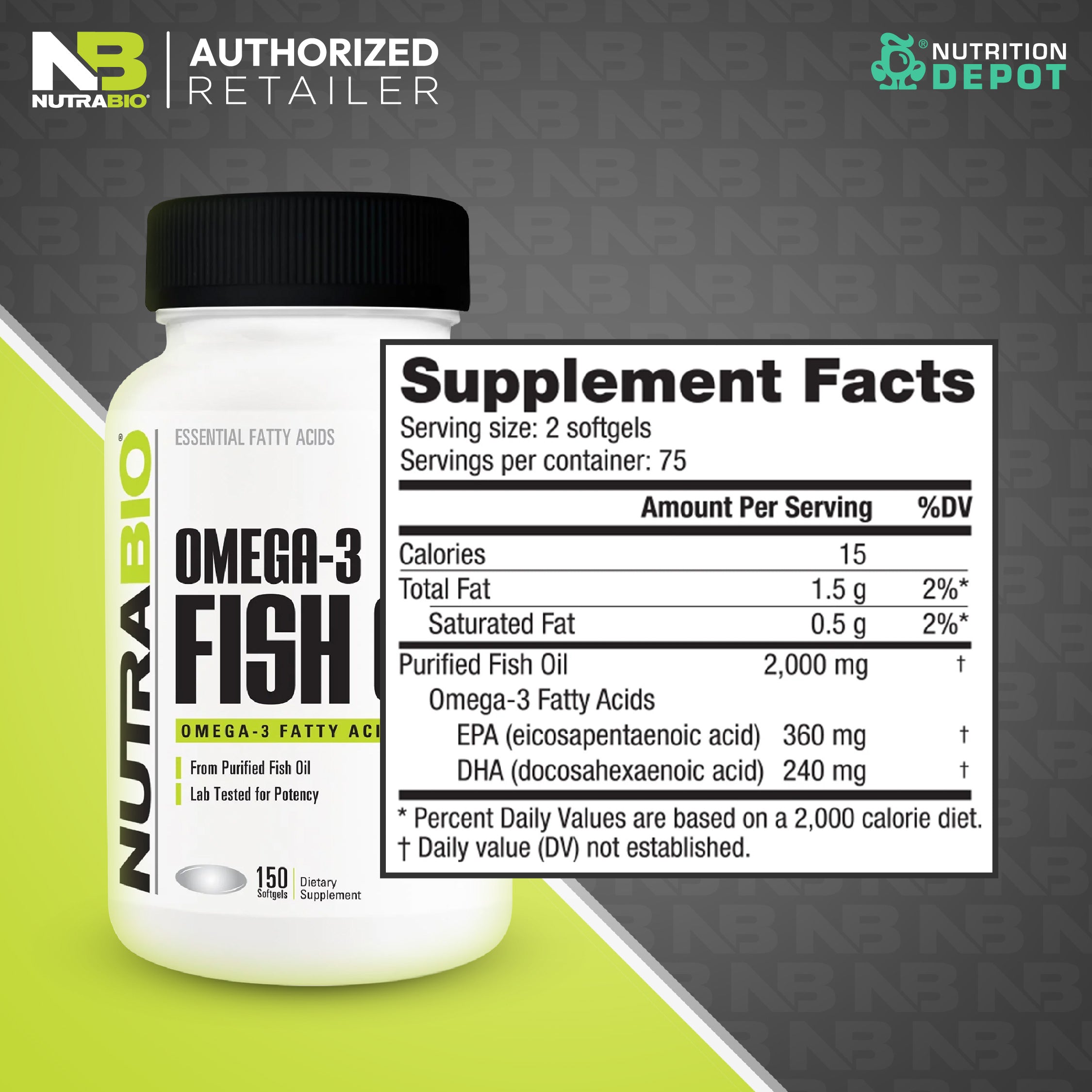 Nutrabio Omega-3 Fish Oil - 150 Caps ผลิตภัณฑ์อาหารเสริมบำรุงข้อต่อ บำรุงหัวใจ