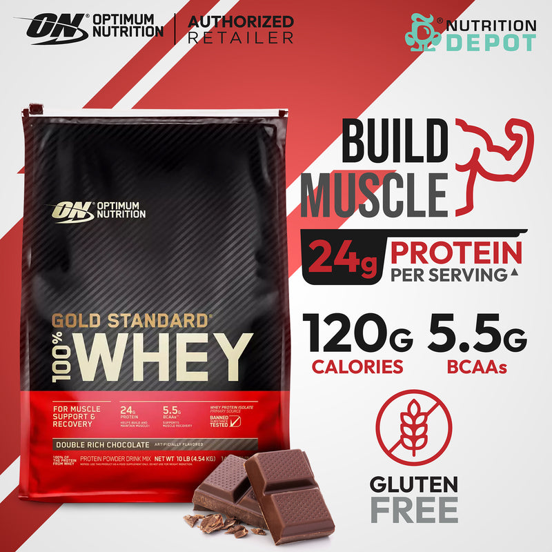 Optimum Nutrition Gold Standard Whey Protein 10 lb - Double Rich Chocolate เวย์โปรตีนเพิ่มกล้ามเนื้อ