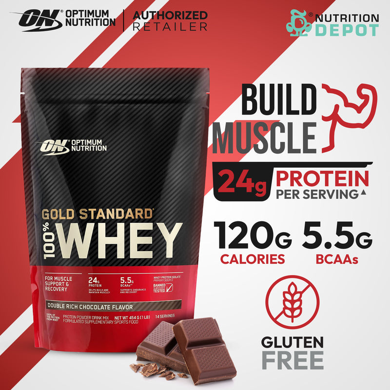 Optimum Nutrition Gold Standard 100% Whey 1lb - Double Rich Chocolate เวย์โปรตีนสร้างกล้ามเนื้อ
