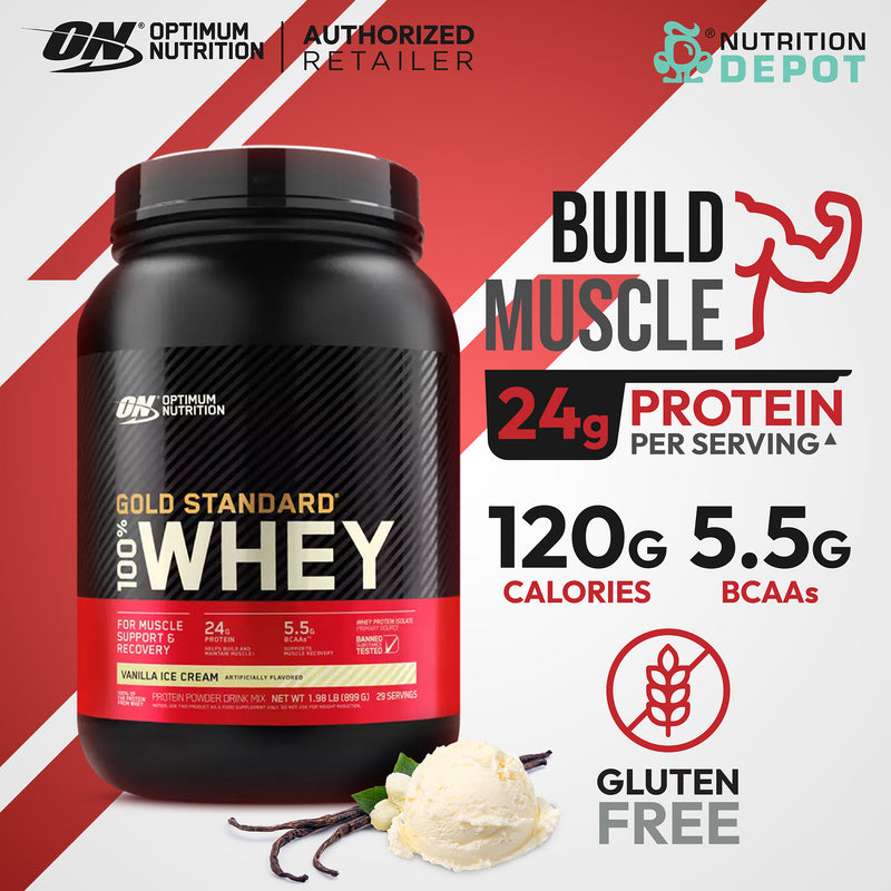 Optimum Nutrition Gold Standard 100% Whey 2 lb - Vanilla Ice Cream เวย์โปรตีนเพิ่มกล้ามเนื้อ