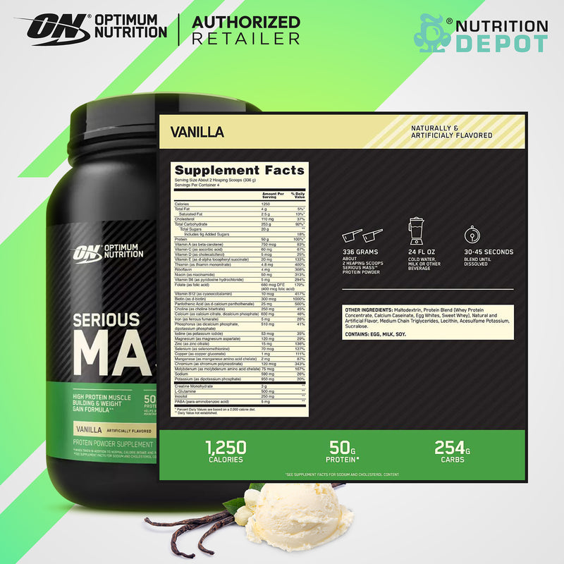 Optimum Nutrition Serious Mass 3lb - Vanilla เวย์โปรตีนเพิ่มน้ำหนัก