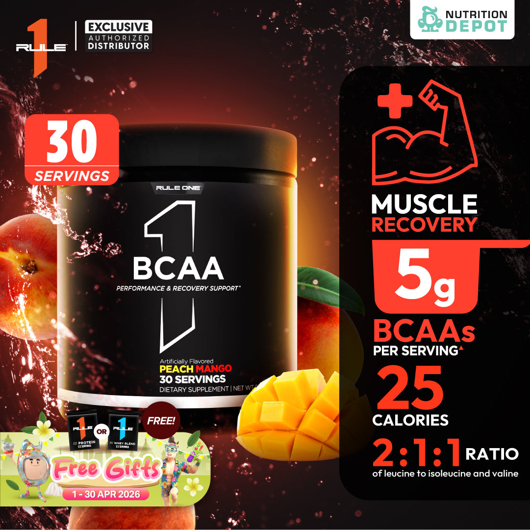 Rule1 Micronized BCAA 30 Servings - Peach Mango กรดอะมิโนป้องกันการสลายตัวของกล้ามเนื้อ
