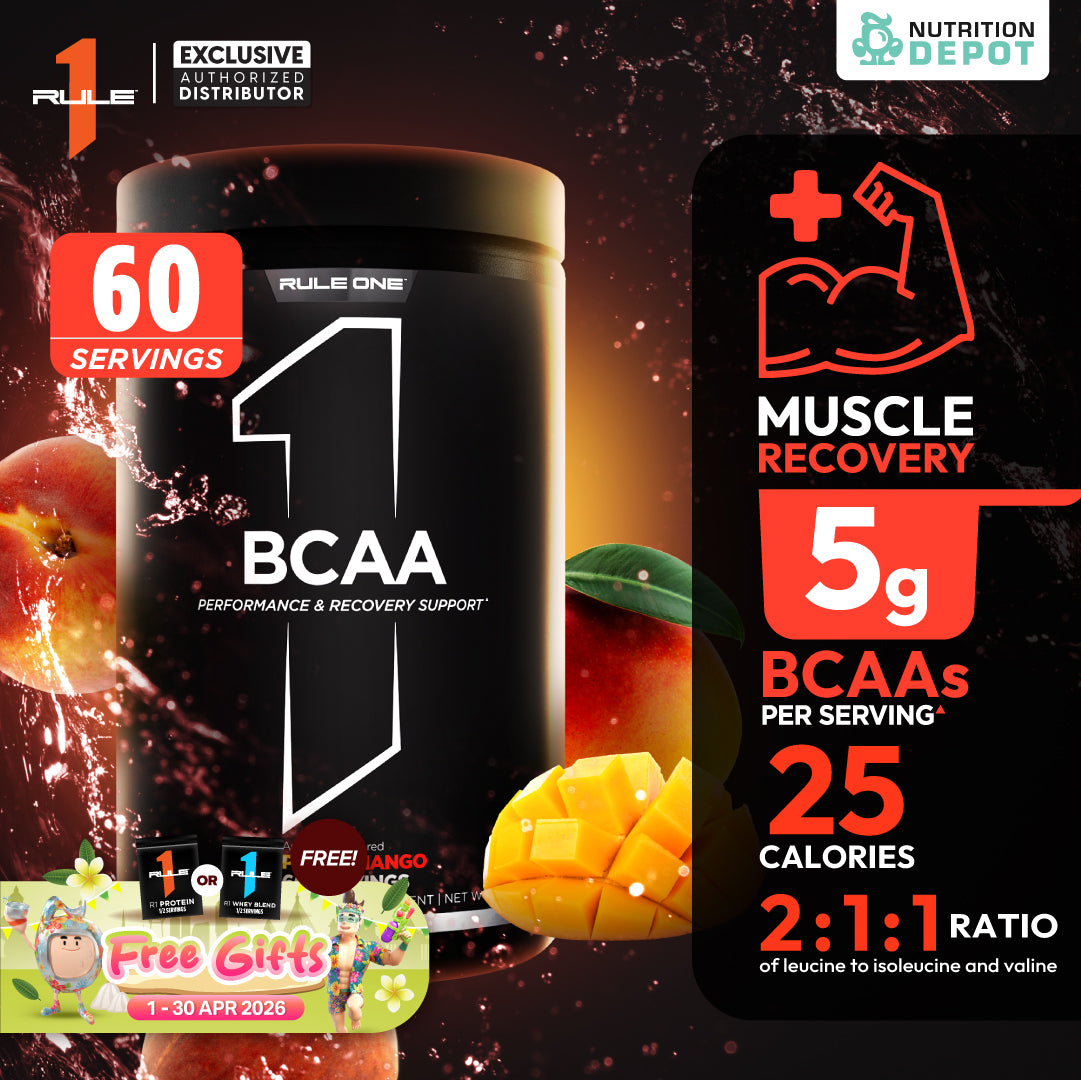 Rule1 Micronized BCAA 60 Servings - Peach Mango กรดอะมิโนป้องกันการสลายตัวของกล้ามเนื้อ