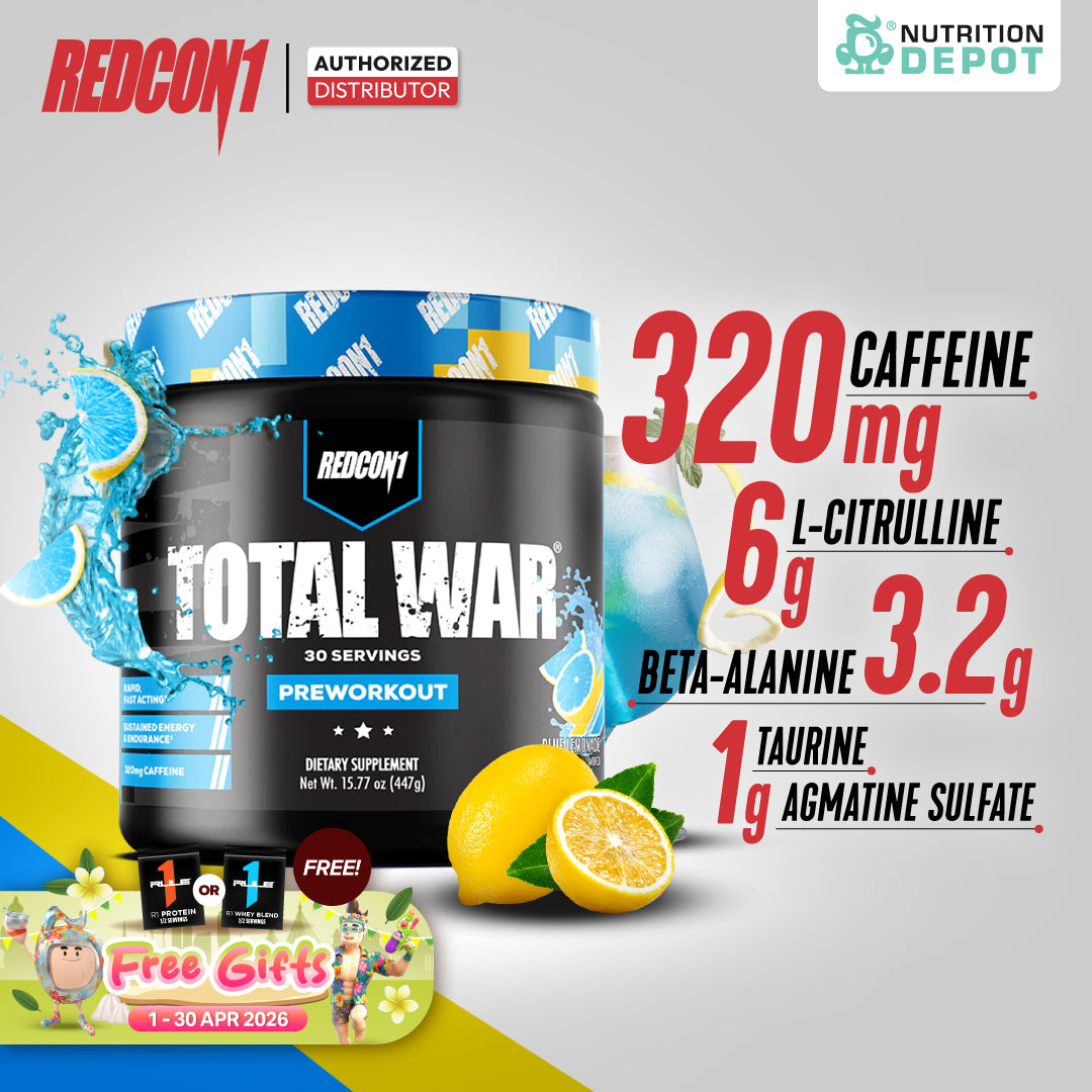 Redcon1 Total War - Blue Lemonade 30 Servings กรดอะมิโนเพื่มแรงในการออกกำลังกาย