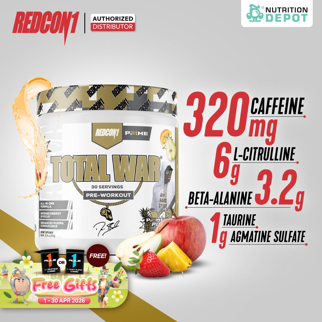 Redcon1 Total War Pre-Workout - Prime Time Punch 30 Servings กรดอะมิโนเพื่มแรงในการออกกำลังกาย