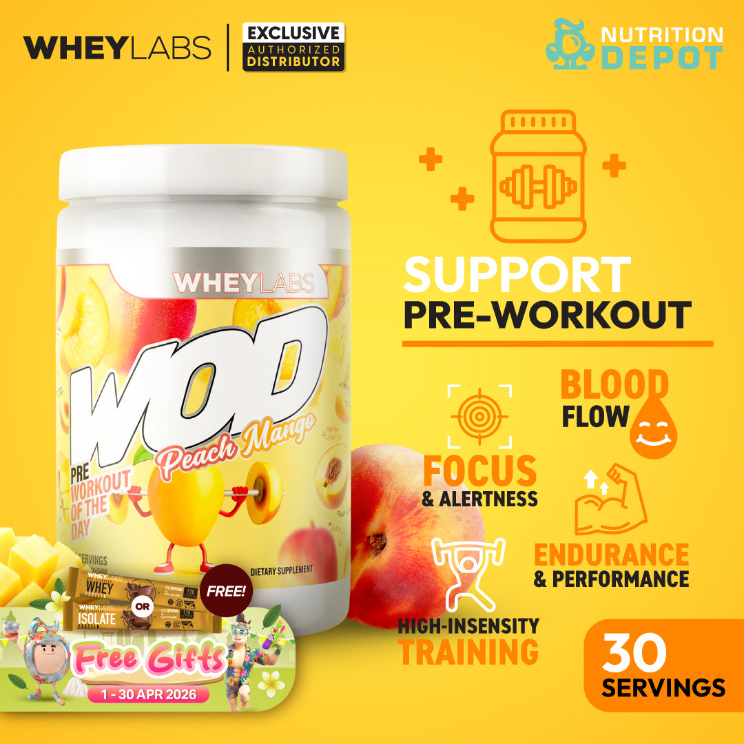Whey Labs WOD Pre-Workout  Peach Mango พรีเวิร์คเอาท์ ก่อนออกกำลังกาย