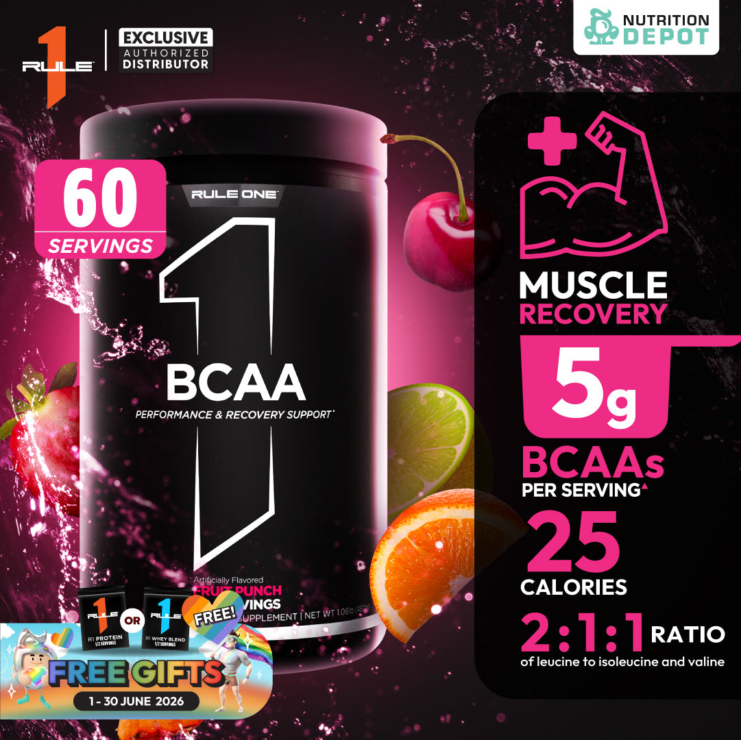 Rule1 Micronized BCAA 60 Servings - Fruit Punch กรดอะมิโนป้องกันการสลายตัวของกล้ามเนื้อ