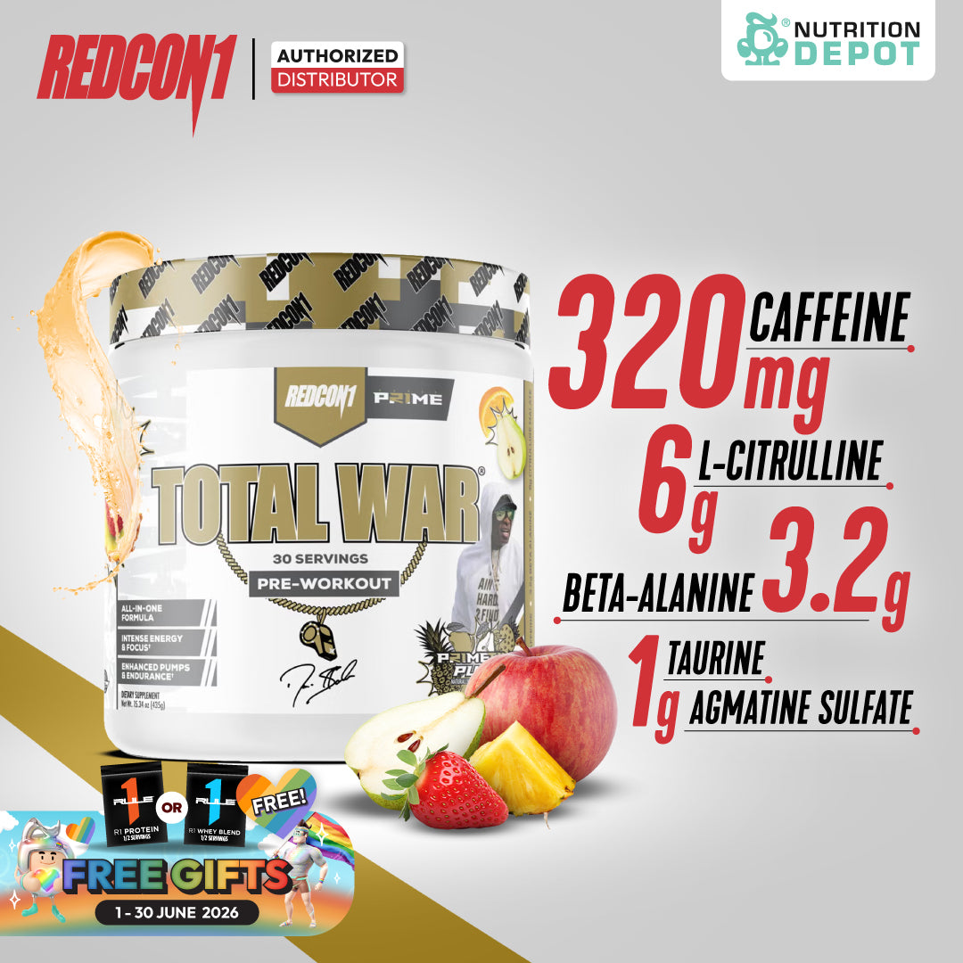 Redcon1 Total War Pre-Workout - Prime Time Punch 30 Servings กรดอะมิโนเพื่มแรงในการออกกำลังกาย