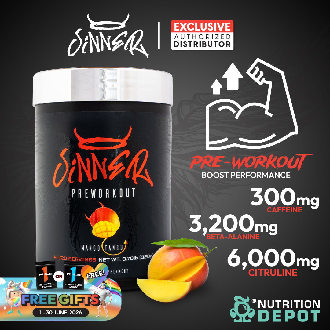 Sinner Pre-Workout - Mango Tango 320g กรดอะมิโนเพื่มแรงในการออกกำลังกาย
