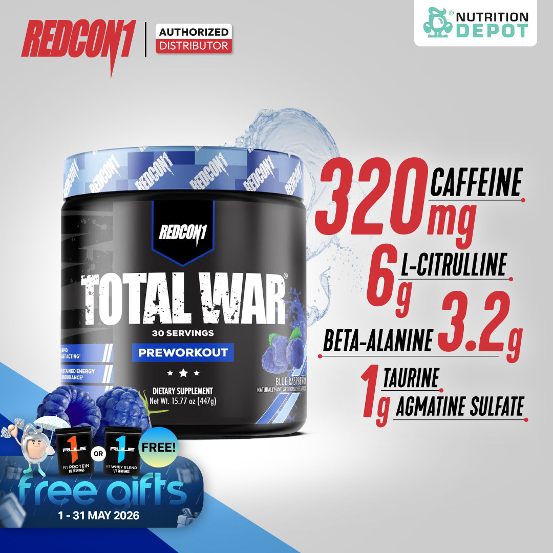 Redcon1 Total War - Blue Raspberry 30 Servings กรดอะมิโนเพื่มแรงในการออกกำลังกาย