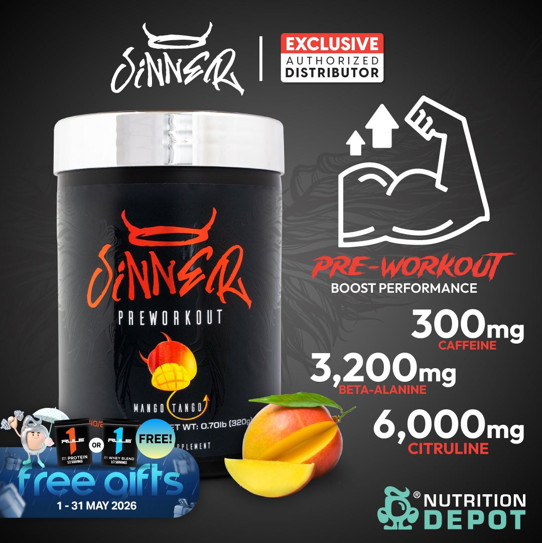 Sinner Pre-Workout - Mango Tango 320g กรดอะมิโนเพื่มแรงในการออกกำลังกาย