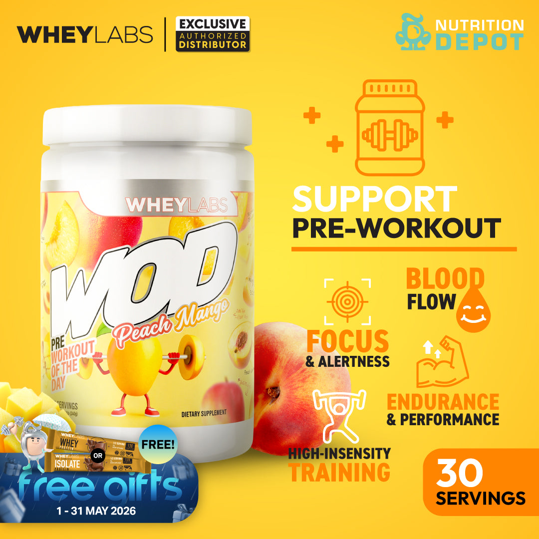 Whey Labs WOD Pre-Workout  Peach Mango พรีเวิร์คเอาท์ ก่อนออกกำลังกาย