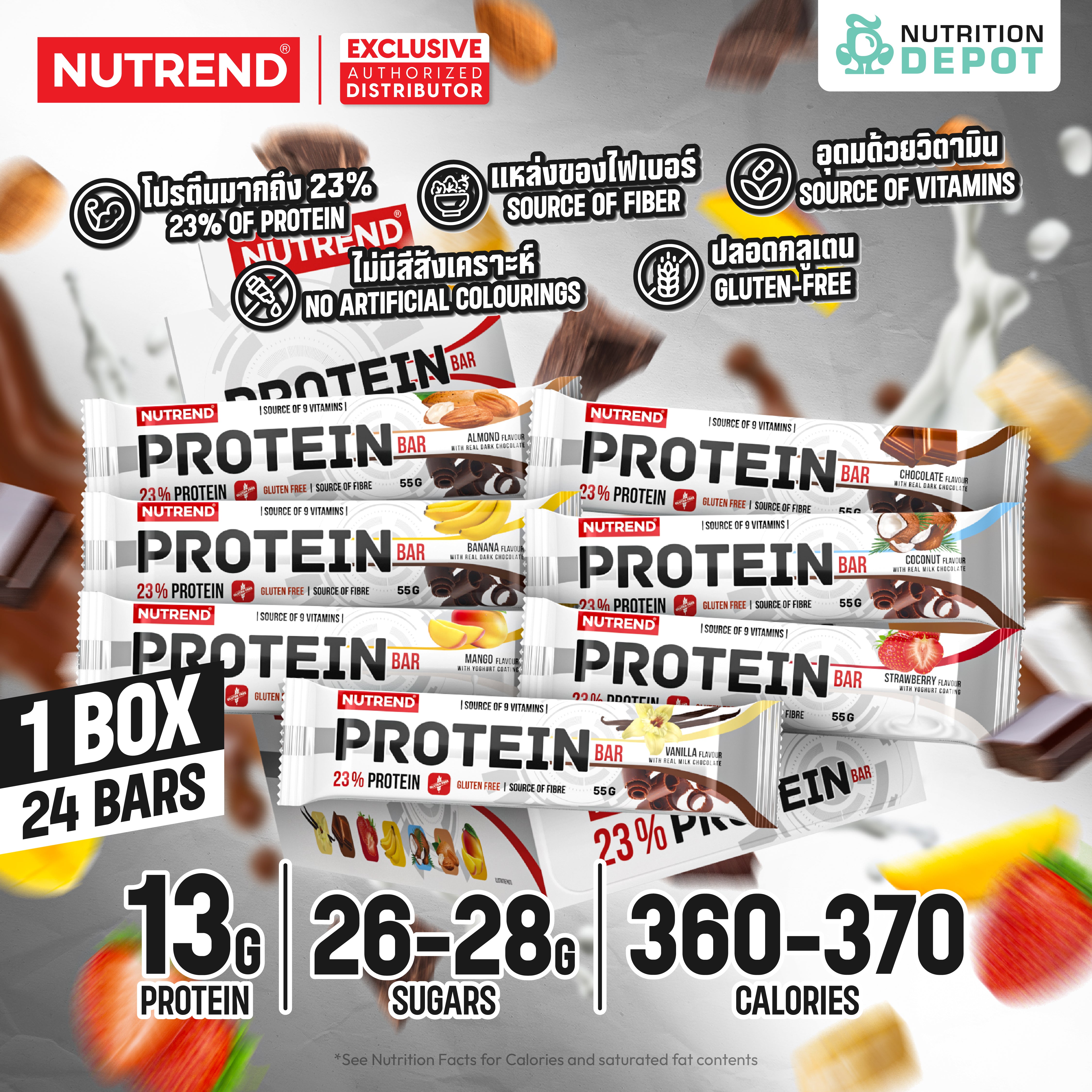 โปรตีนบาร์ Nutrend Protein Bar - Vanilla in Milk Chocolate (1 Box / 24 Bars)