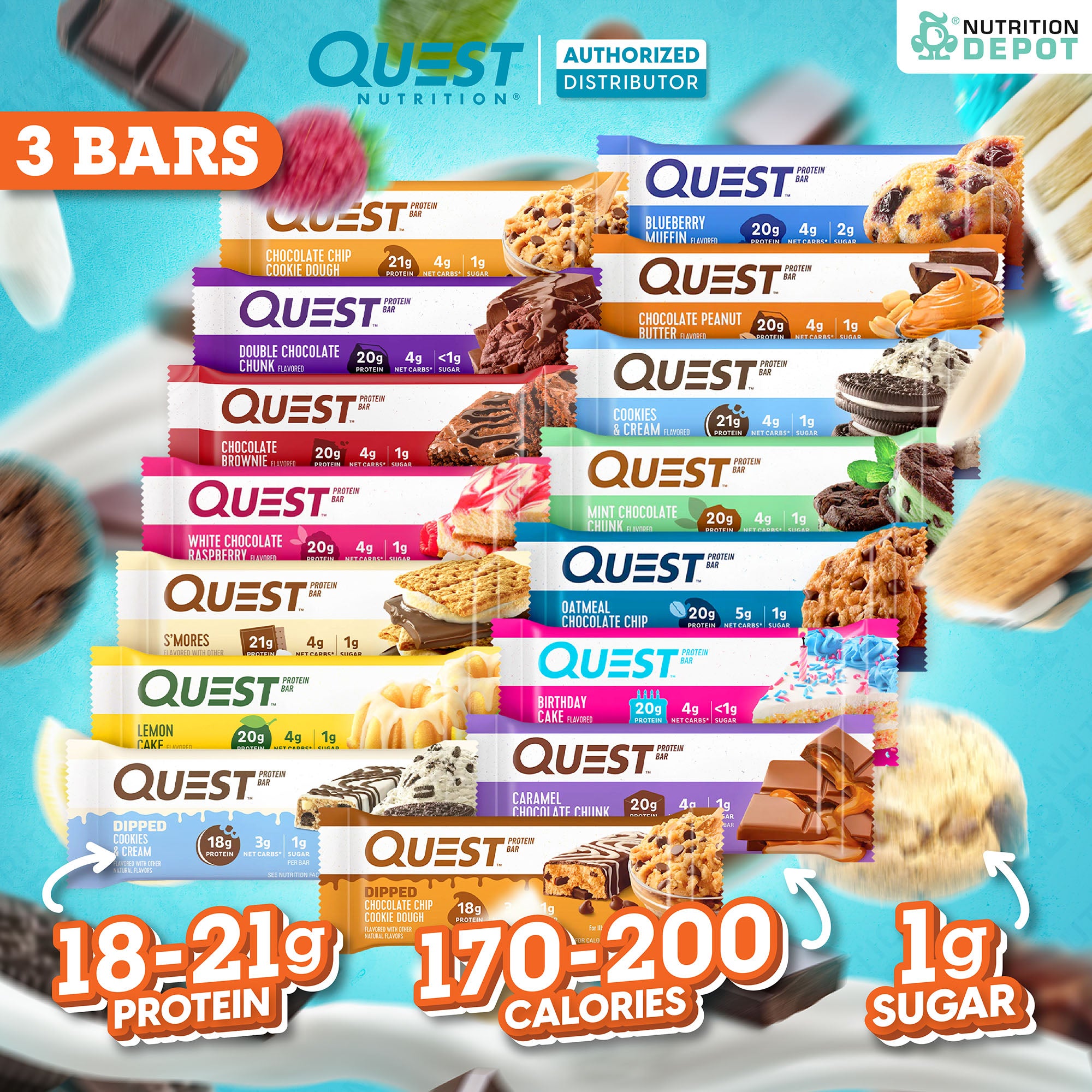 โปรตีนบาร์ Quest Protein Bar - Dipped Cookie n Cream 3 Bars