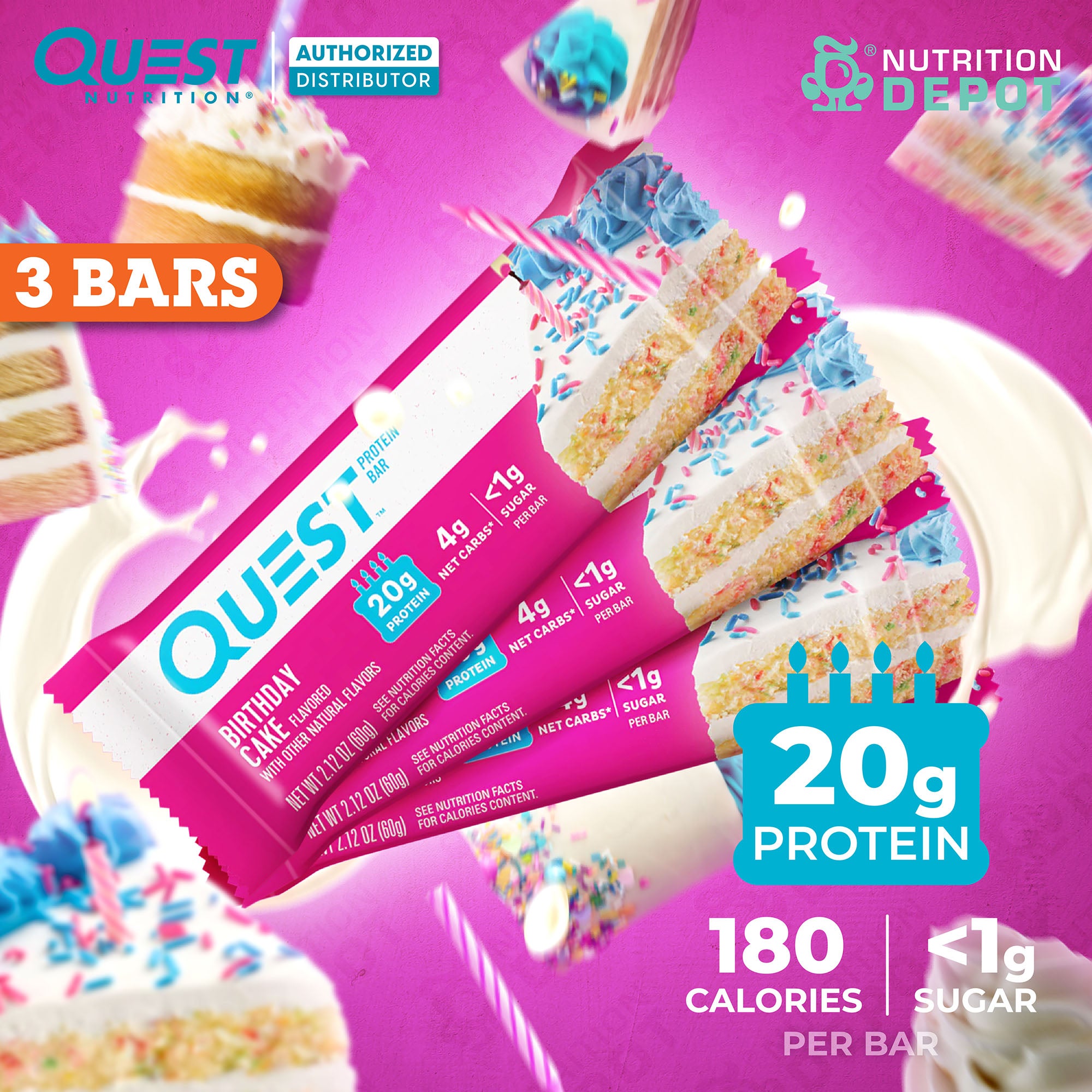 Quest Protein Bar - Birthday Cake 3 Bars