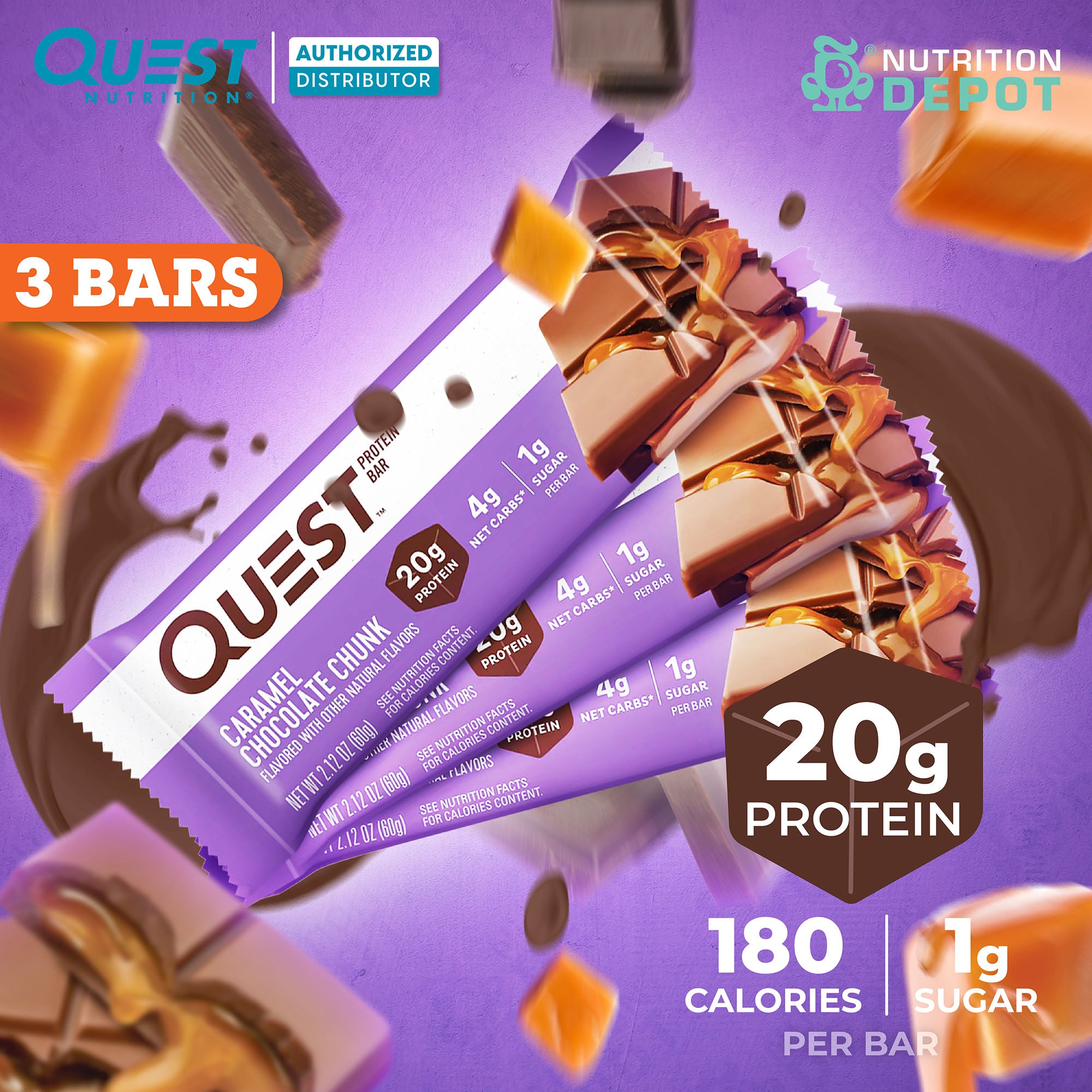 Quest Protein Bar - Caramel Chocolate Chunk 3 Bars