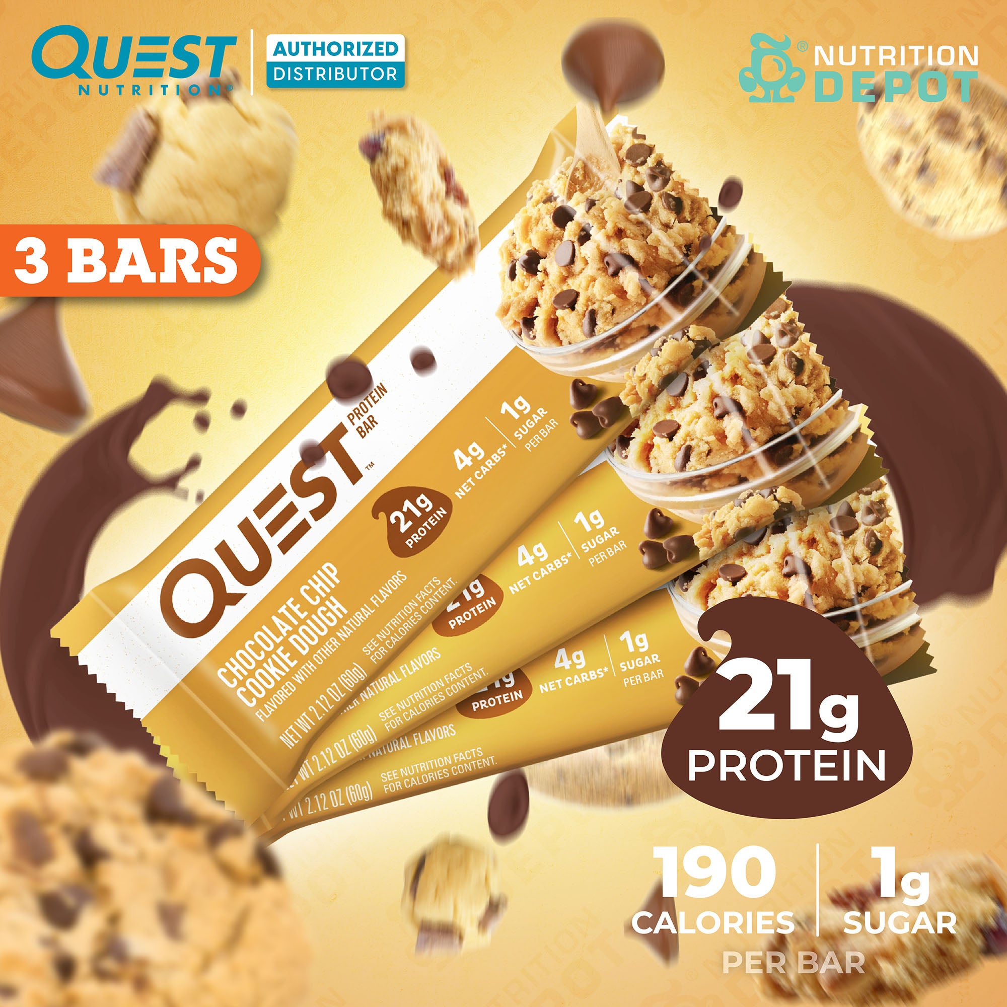 Quest Protein Bar - Chocolate Chip Cookie Dough 3 Bars