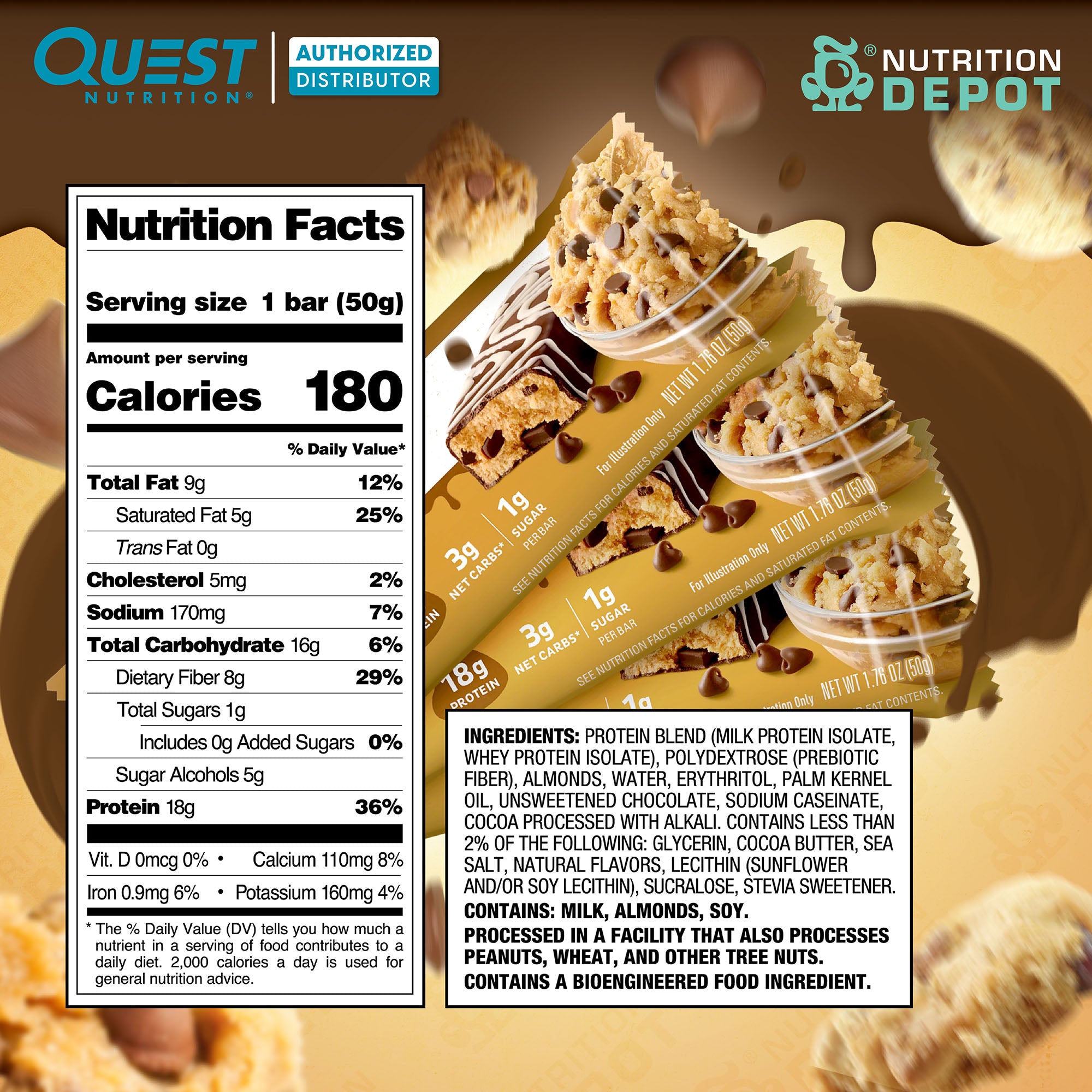 Quest Protein Bar - Dipped Choc Chip Cookie Dough 3 Bars