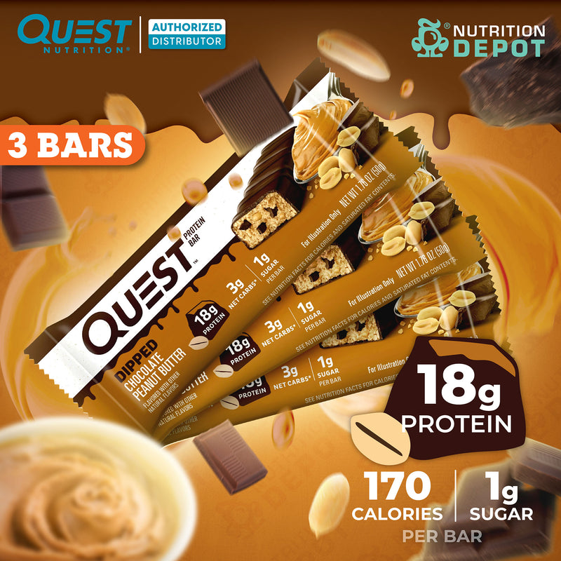 โปรตีนบาร์ Quest Protein Bar - Dipped Chocolate Peanut Butter 3 Bars